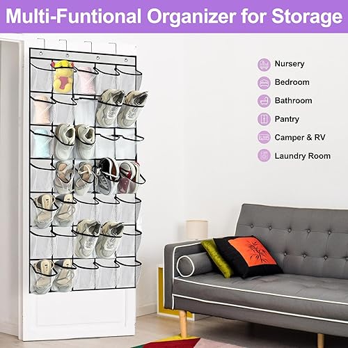 Miniatura 2 de Organizador de zapatos de 35 bolsillos grandes sobre la puerta, estante de zapatos colgante de tela Oxford extra resistente para armario de puerta,