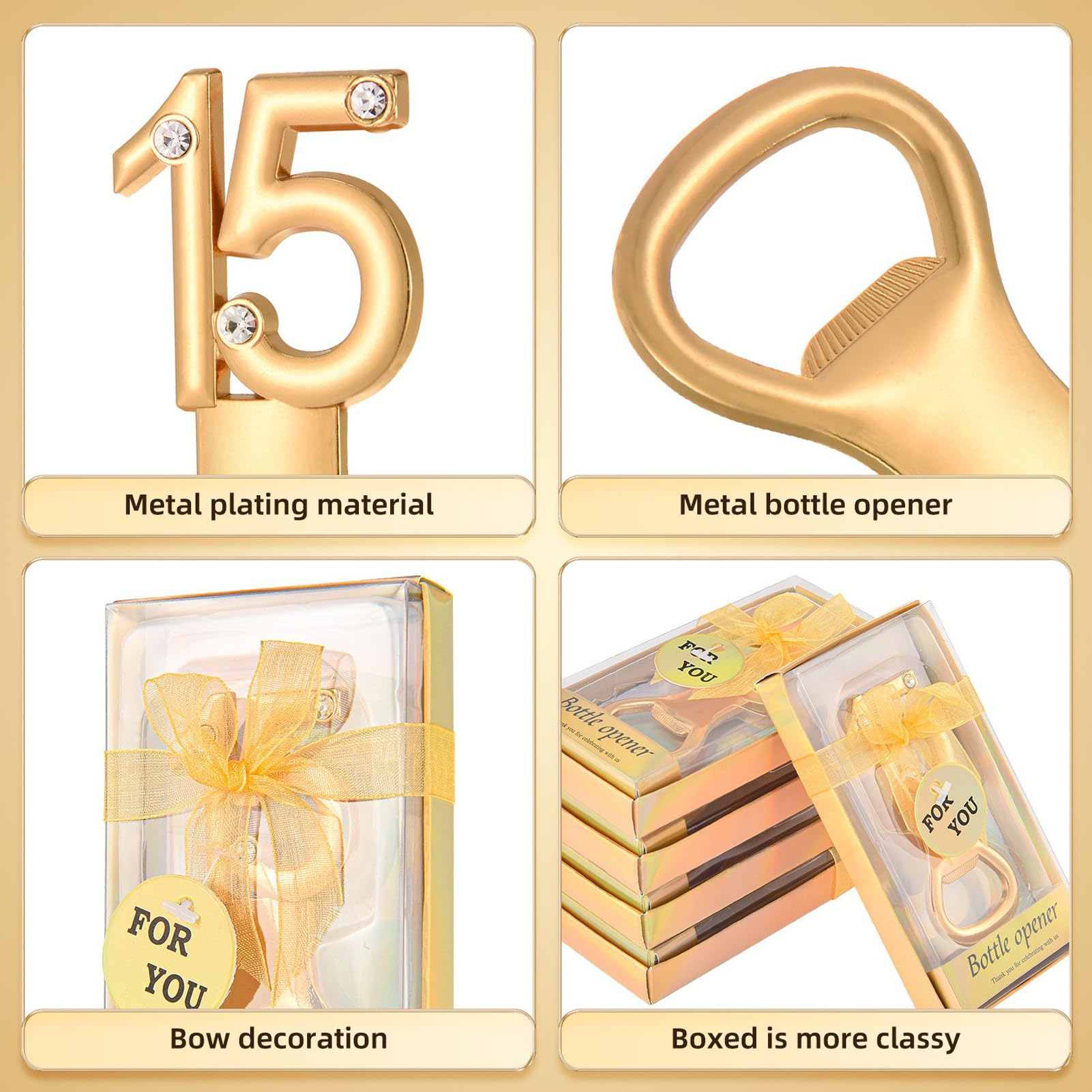10 pezzi di apribottiglie color oro, adatti come regali per 15