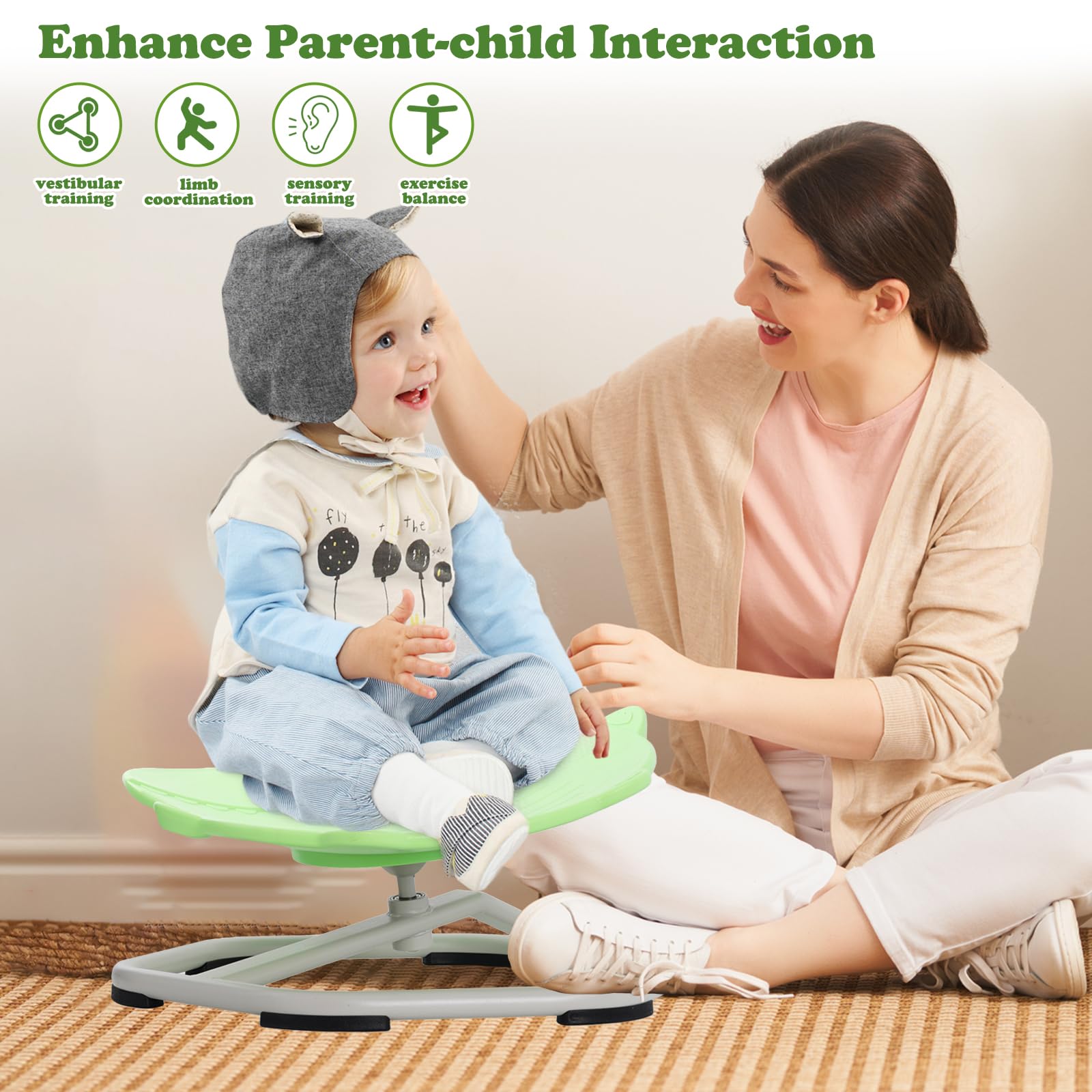Silla Giratoria Sensorial Para Niños,Equilibrio de 360°,con Mango de Seguridad y Base Metálica Antideslizante,para Coordinación y Equilibrio,Silla Sensorial con Autismo y TDAH Juguete Sensorial(Verde)