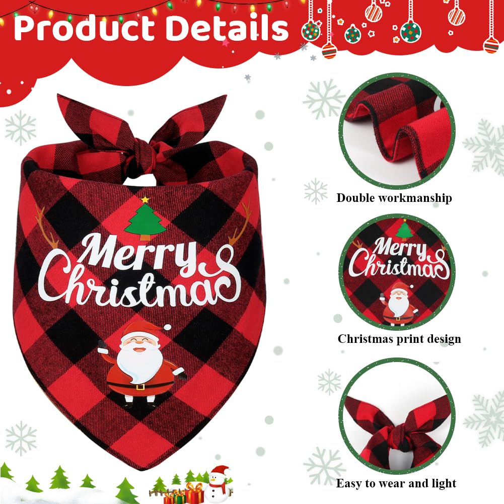 Vivifying Dog Christmas Bandanas, 2Pcs Adjustable Triangle Dog Bandanas with Chequered Print - Image 3