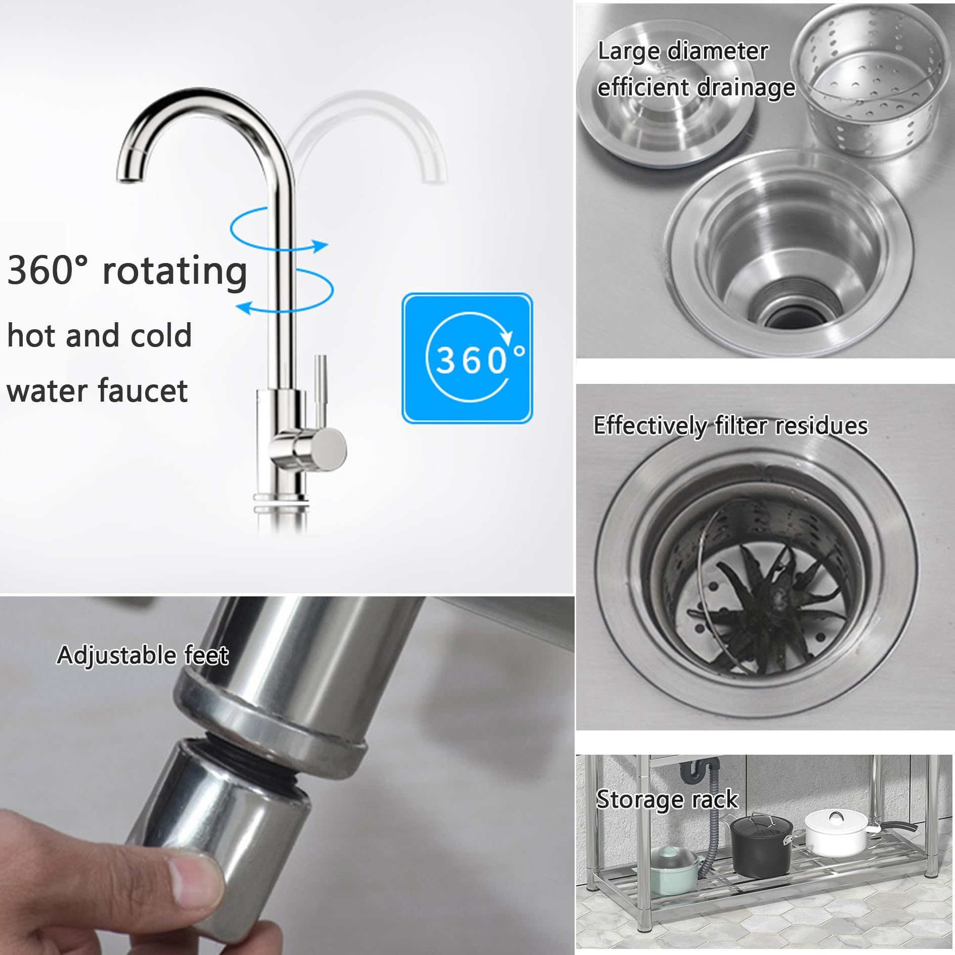 Outdoor Spüle Spültisch Gastro 2 Becken Edelstahl Mobiles Waschbecken Freistehende Spülbecken Kitchen Sink Arbeitsplatte Ausgussbecken mit Armatur für Außen Werkstatt Pantryküche Camping Garten Küche