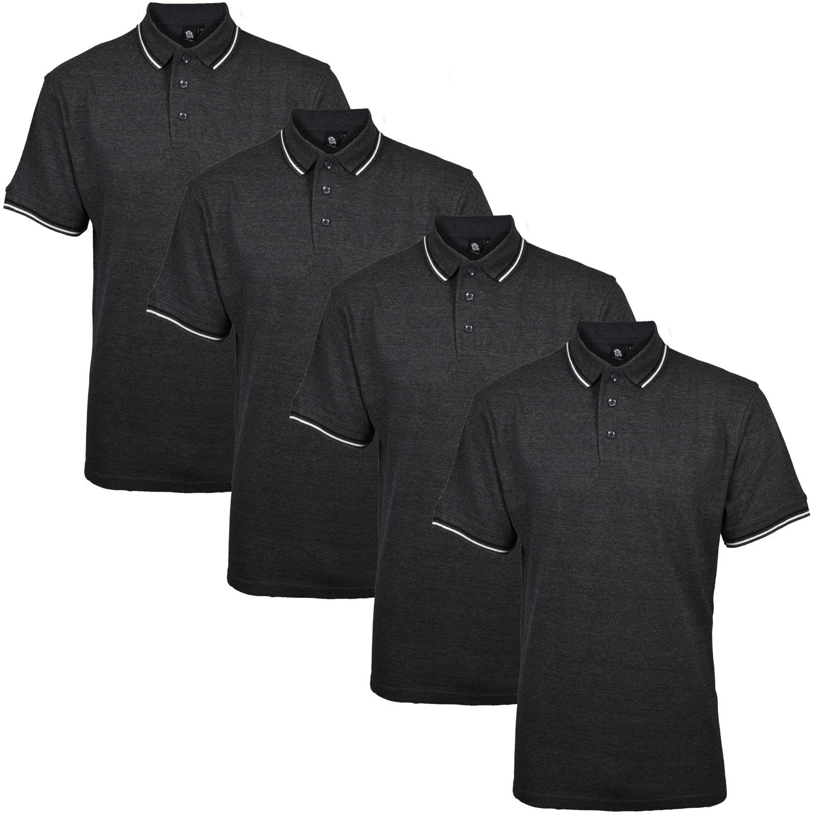 True Face Men's Charcoal Tip - 4 Pack Tshirts Polos Pique Tipping Pocket Collar Buttoned Regular Fit Top Xxl