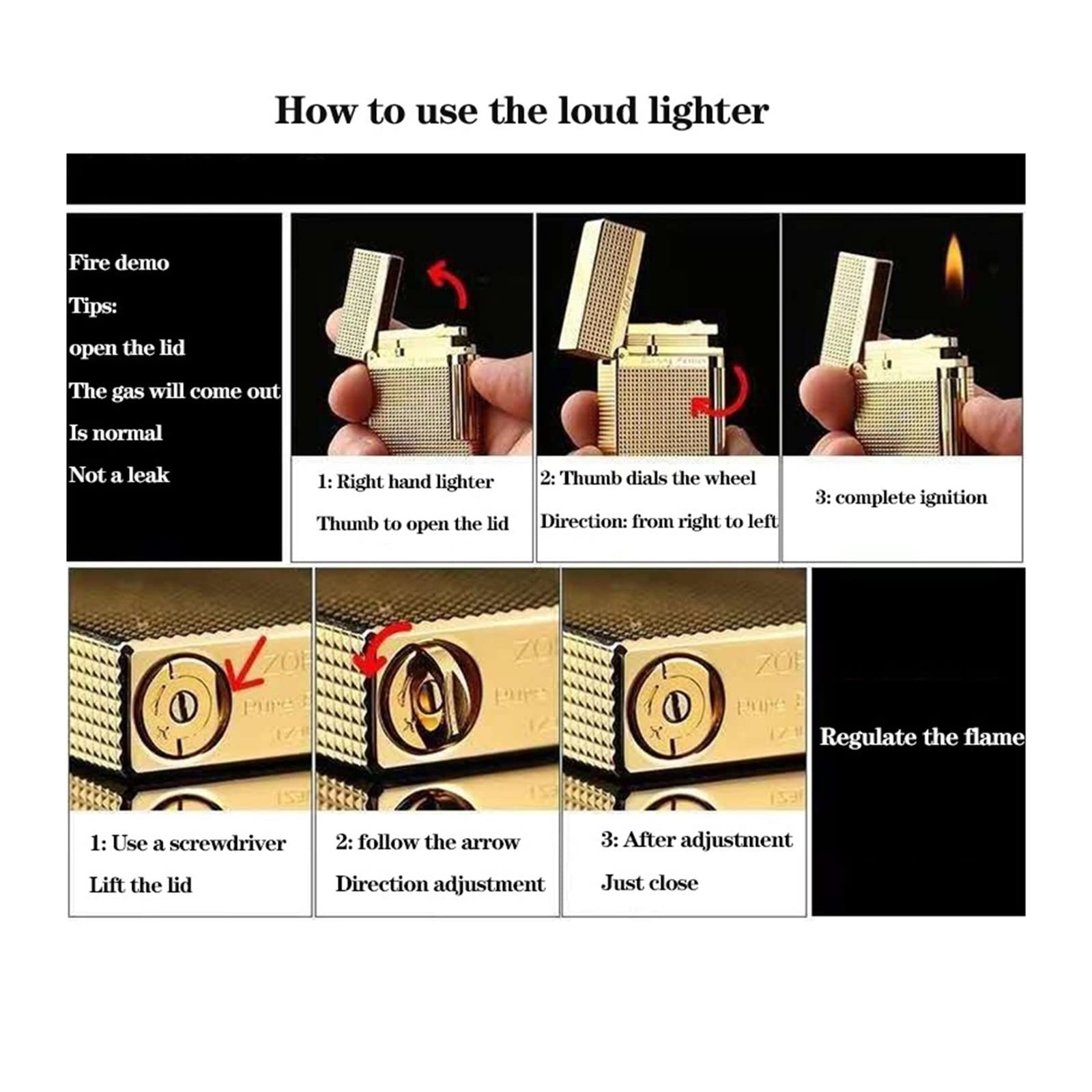 Premium Classic Flame Flip Top Lighter, Brushed Metal Flat Lighter, Butane Filled Side Cigar Lighter with Gift Box, Gift for Men (Color : 3)
