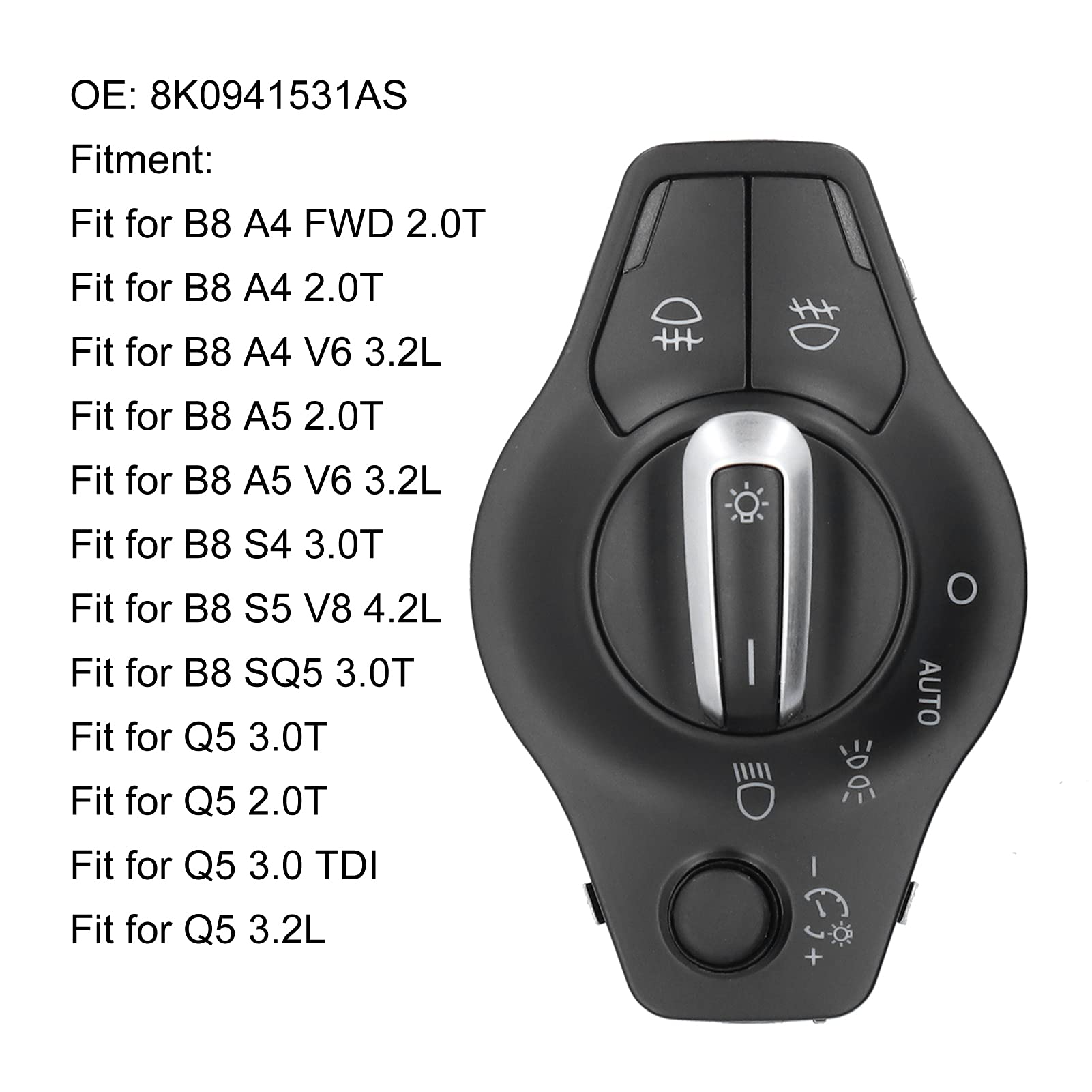 Interruttore Fari Auto Fydun 8K0941531AS Accessori di Ricambio per S4 S5 Comando Luci Alta Sensibilità