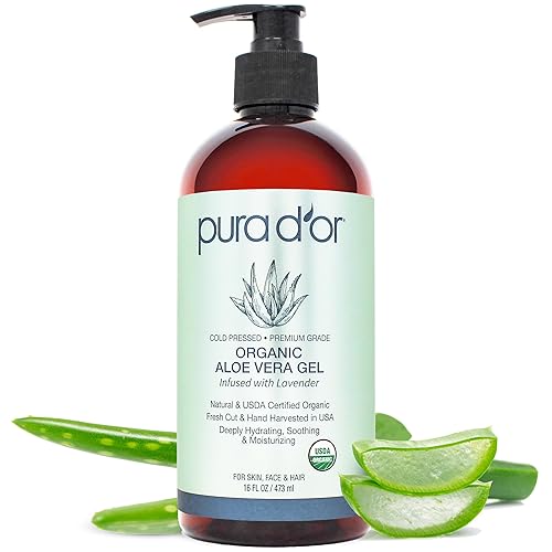 PURA DOR Gel de aloe vera orgánico lavanda 16 onzas totalmente natural cero conservantes artificiales profundamente hidratantes e hidratantes