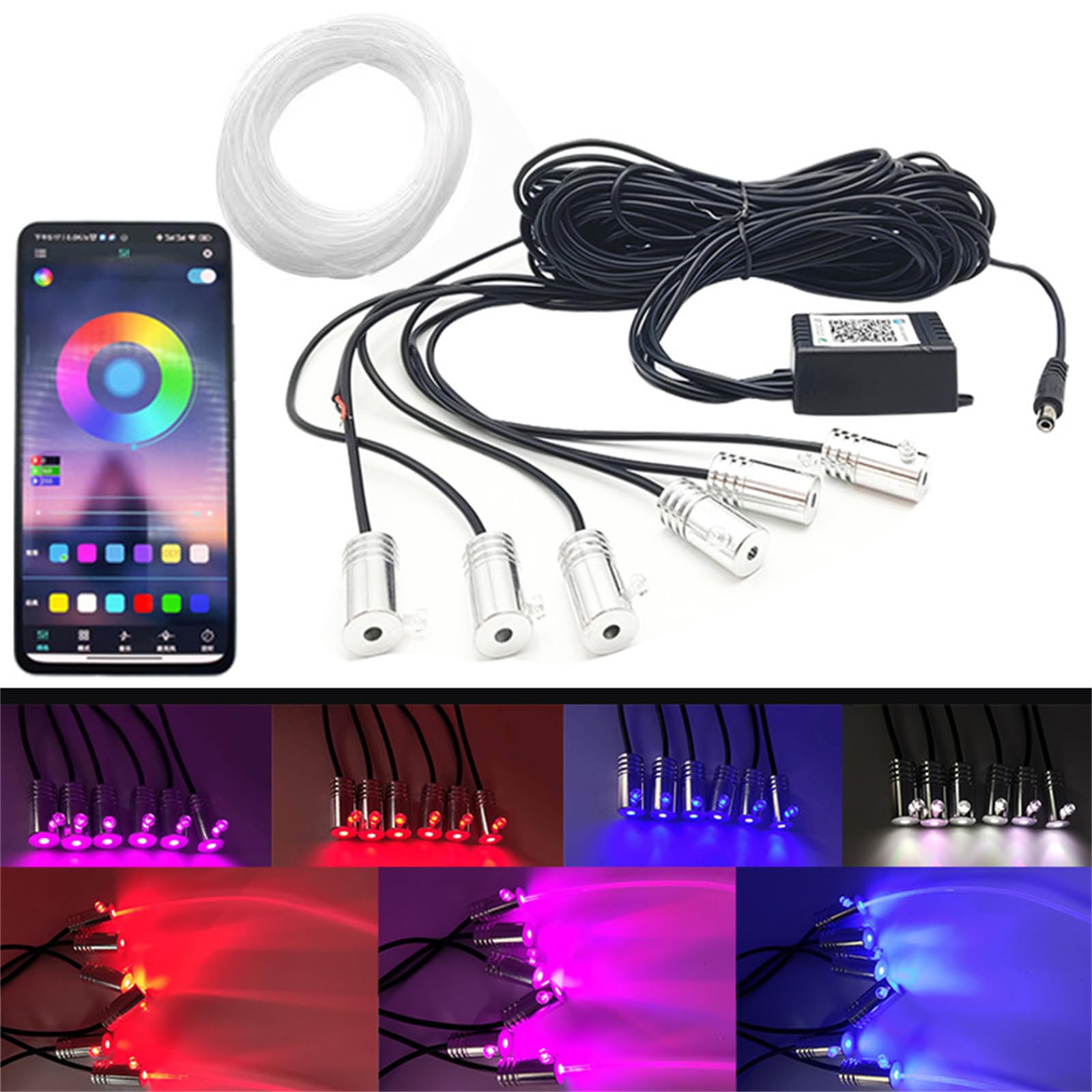 Tira De Luces LED para Coche, Luces LED De Ambiente Interior para Coche, Luz Ambiental RGB Universal, Aplicación De Fibra Óptica, Control De Música, Lámpara De Neón Decorativa Automática,App and 5
