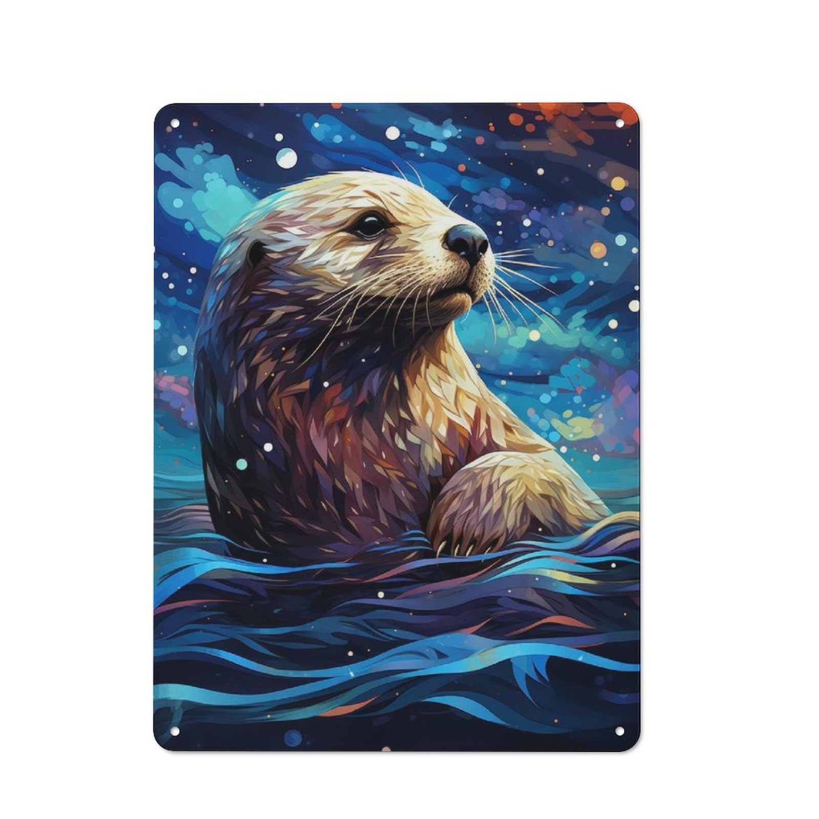 Junmoney Geometric Sea Otter Smart Tin Sign 40X30cm Featuring Office Wall Decor For Workspace, Cafe, Shop Or Desk Area