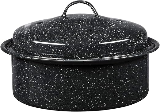 Granite Ware 3 lb. Capacity Covered Round Roaster, Speckled Black Enamel on Steel