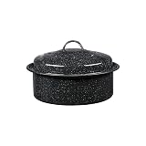 Granite Ware Round Covered Roaster, 3 lb - Speckled Black | Enamel Steel Roasting Pan with Lid for Poultry, Meat & Vegetables, Non-Stick, Even Heat Distribution, Dishwasher Safe 9.25in. x 5.5in Black