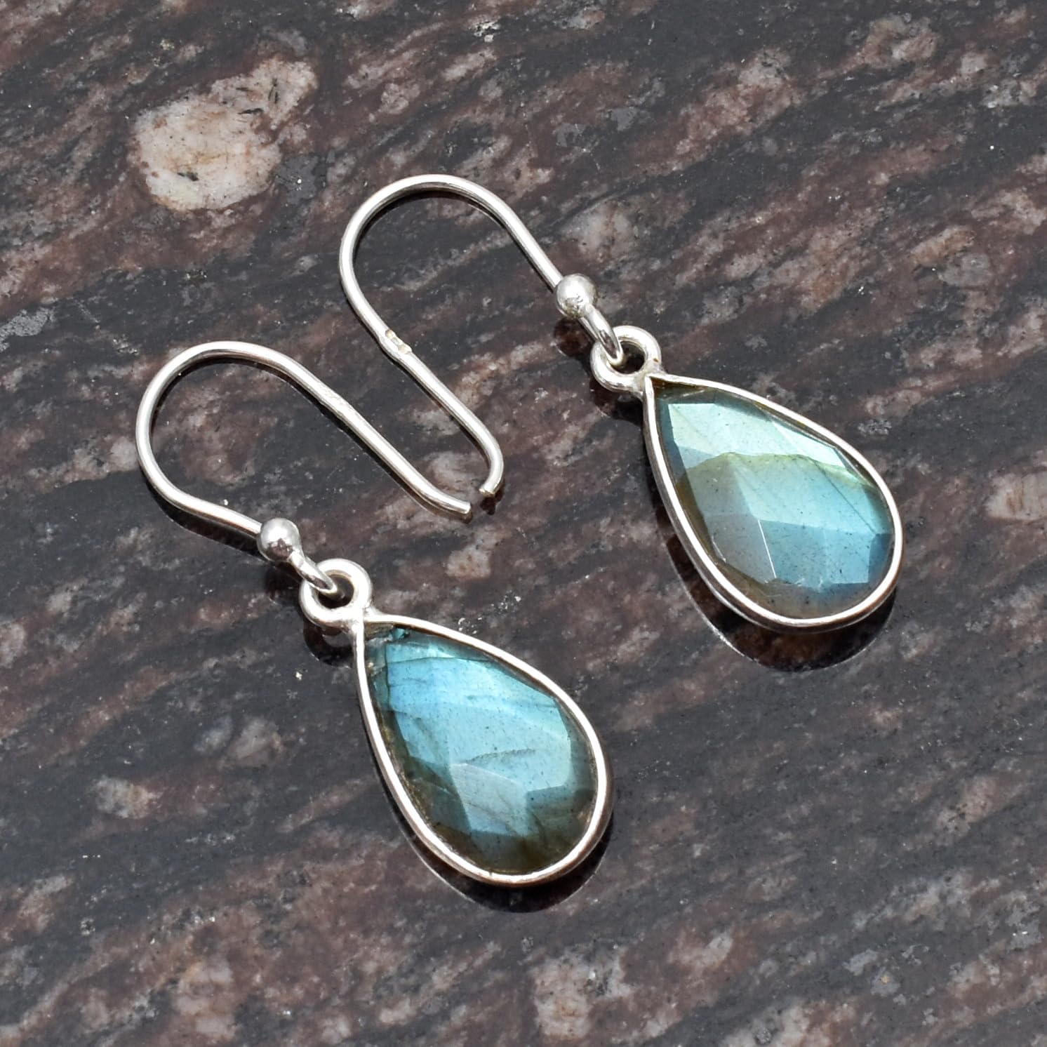Silver Palace 925 Sterling Silver Natural Labradorite Gemstone Teardrop Earrings For Women