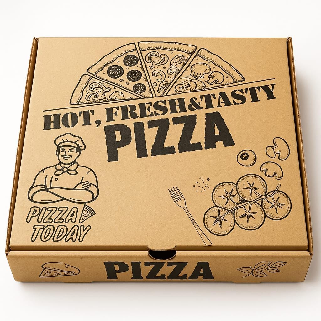 Disposerve GP [8inch, Pack of 50] 3 ply printed Pizza Box | Corrugated Kraft Paper Pizza Boxes | 8x8x1.5'' Sturdy, Grease-Resistant Takeaway Packaging Box | Brown Food Delivery & Party Boxes