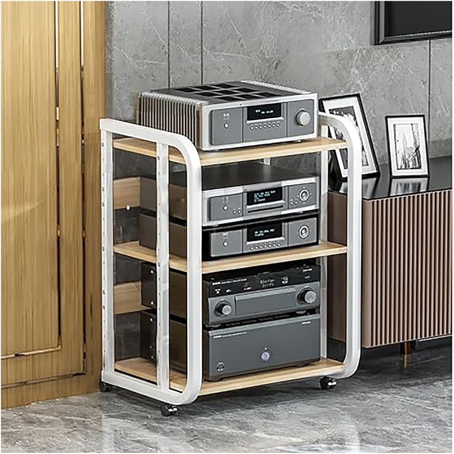 Audio Rack,Rack Av Shelf Media Stand for Home Office, Modern Audio Video Component Rack, Sturdy Audio Rack for Game Consoles, Open Media Cabinet, Standalone Fixture for Home E,White-3Tiers-A