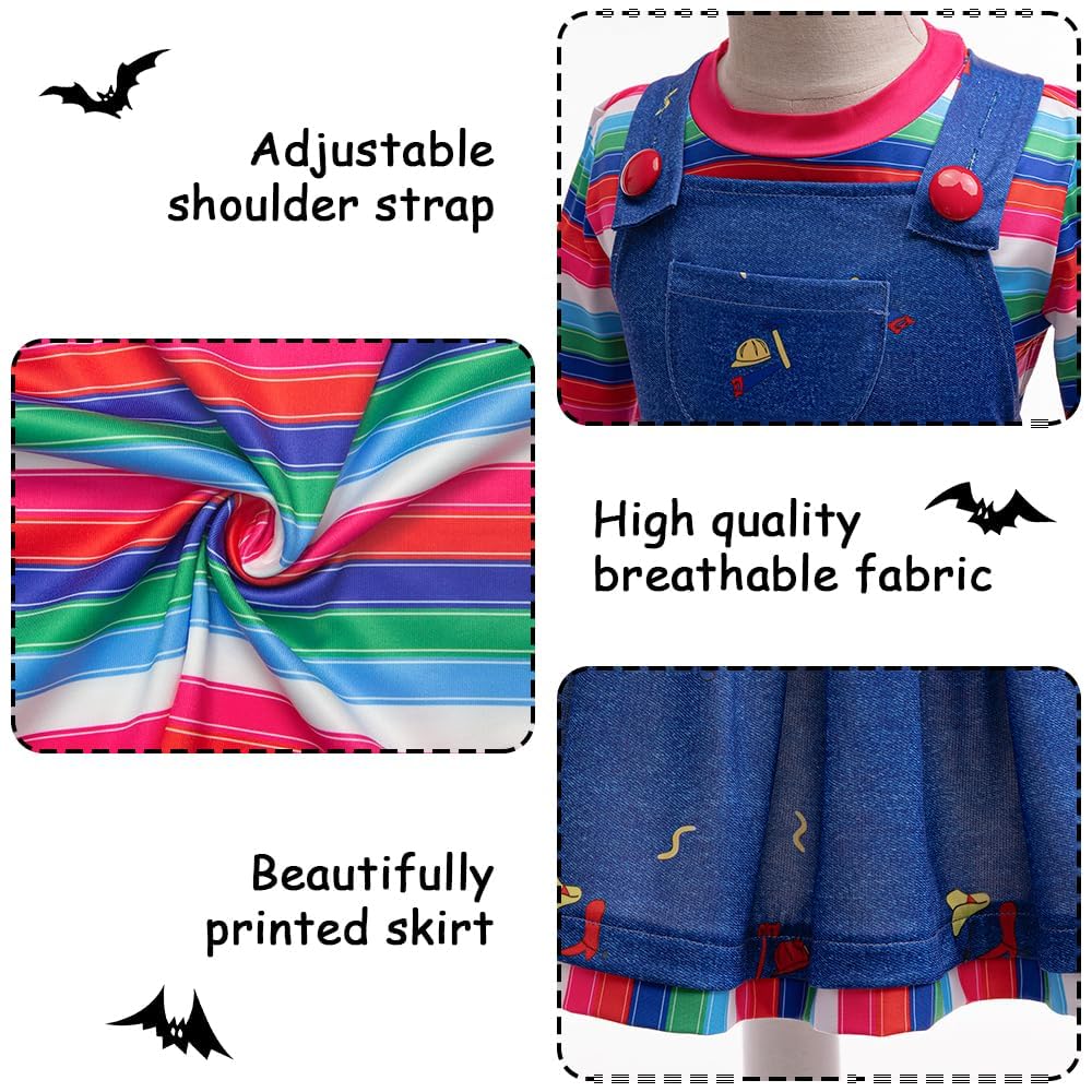 GMEDJVE Girls Halloween Killer Doll Costume for Kids Creepy Killer Doll Dress Toddler Horror Movie Cosplay Outfits Set 4PCS - Image 3