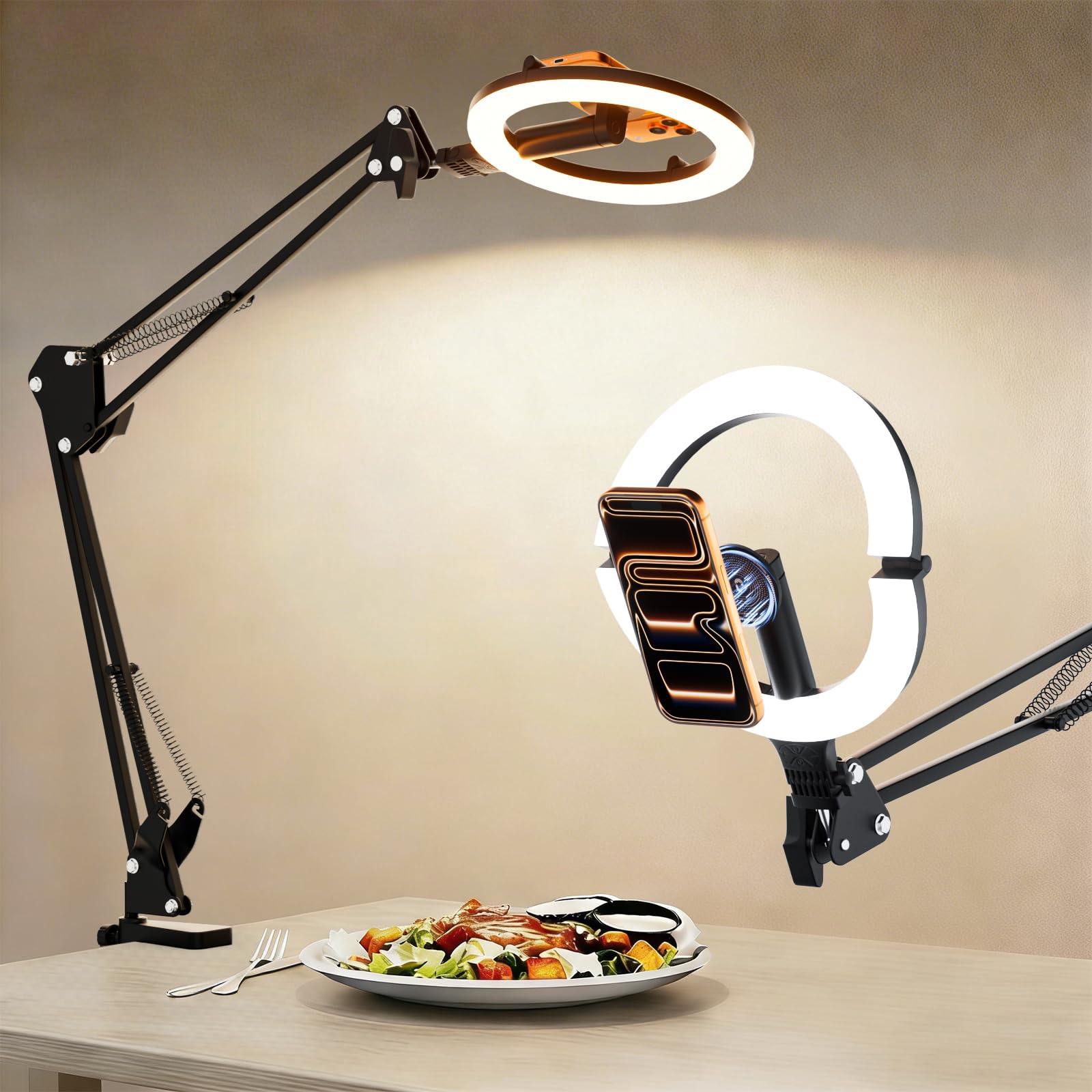 CloudValley Magnetic Desktop 10" Ring Light with Battery Display, 5000mAh Overhead Phone Mount, Foldable Portable LED Light with 3 Modes & 10-Level Brightness for Makeup, Selfies, TikTok, YouTube