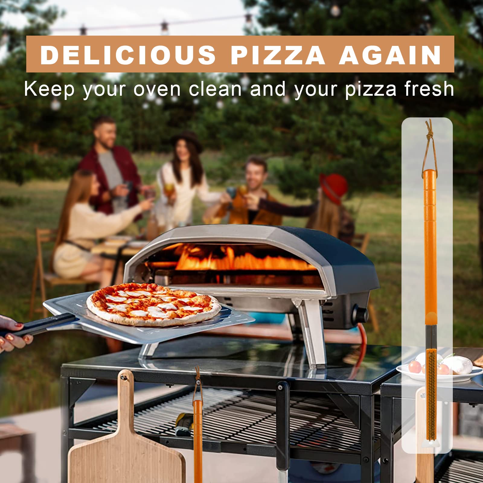 Cepillo de horno de pizza más largo con raspador de 26 pulgadas 2 en 1 herramienta de limpieza de piedra de pizza con reemplazo de cabeza y herramientas