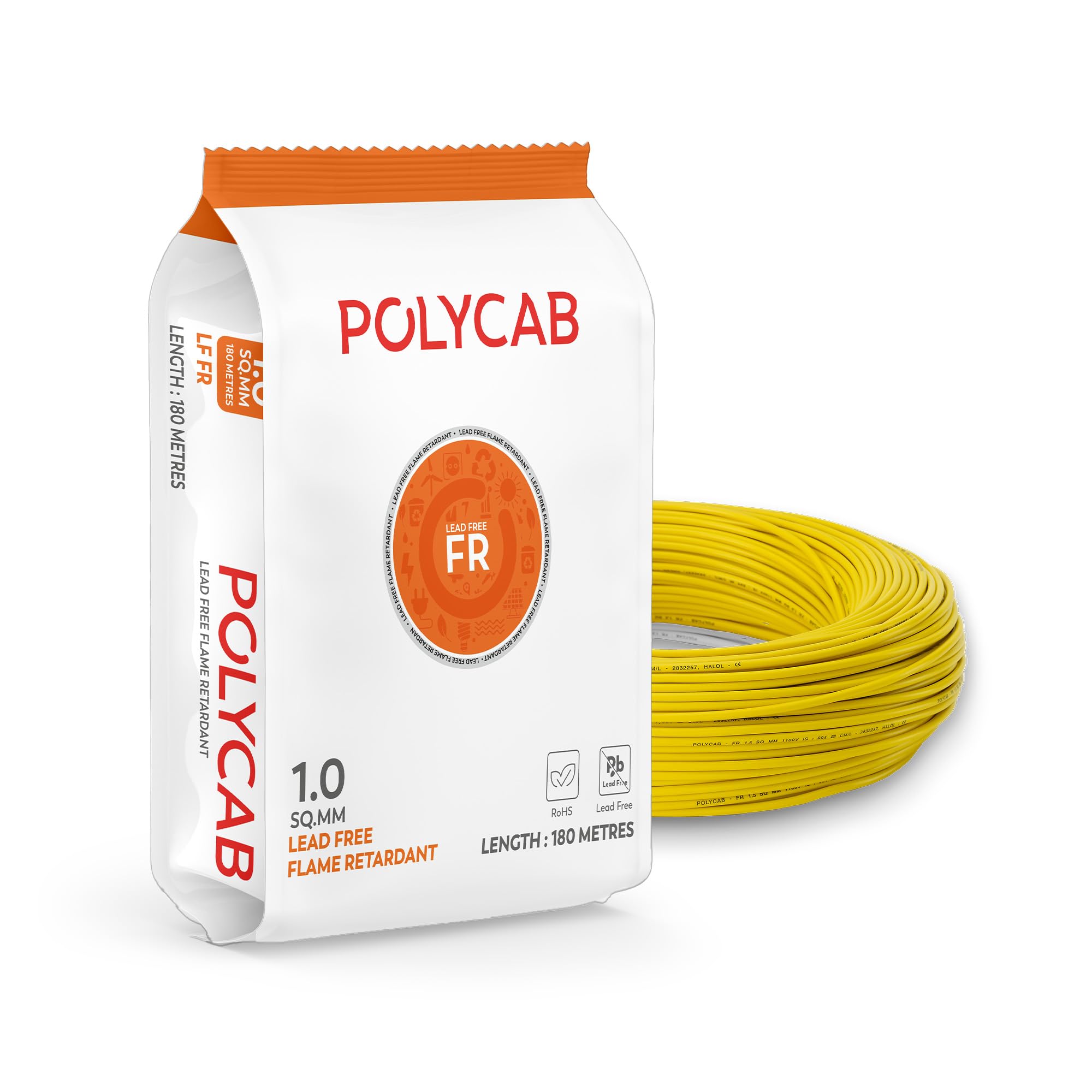 Polycab LF FR 180M coil | 6 SQ MM | Flame Retardant technology | Lead free insulation | 99.97% high purity copper | Rodent protection | RoHS & REACH complaint (Yellow)-image-22