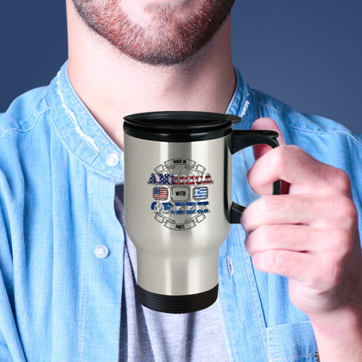 Amazon.com: America Coffee Mugs - Made In With Greek Parts - Greece  Inspired Gifts - 14 oz Stainless Steel Travel Cup : Home & Kitchen