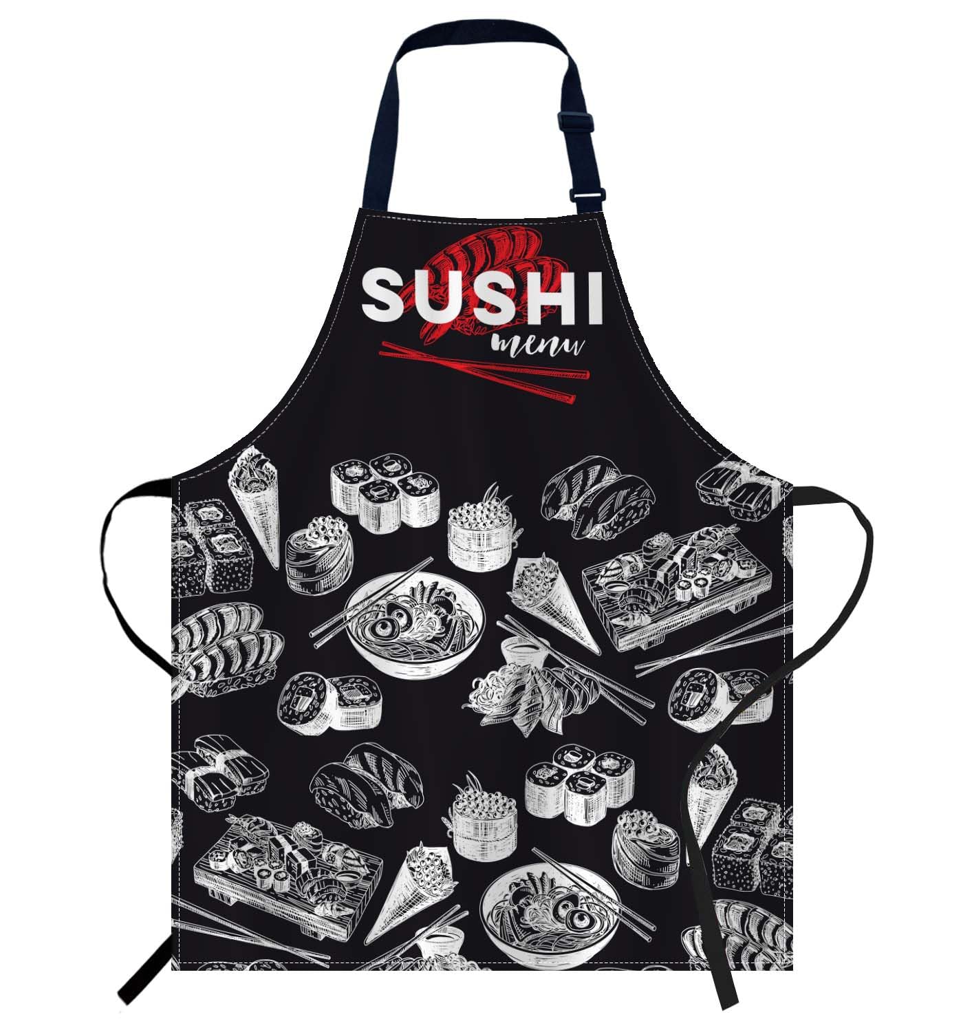 Smooffly Sushi Bar Menu Apron Adjustable Apron Cooking Kitchen Chef Women Men Aprons for Home Kitchen Restaurant
