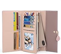 Vista 117 de UTO - Cartera pequeña RFID de piel sintética con dije de hoja, cierre de cremallera y tarjetero.