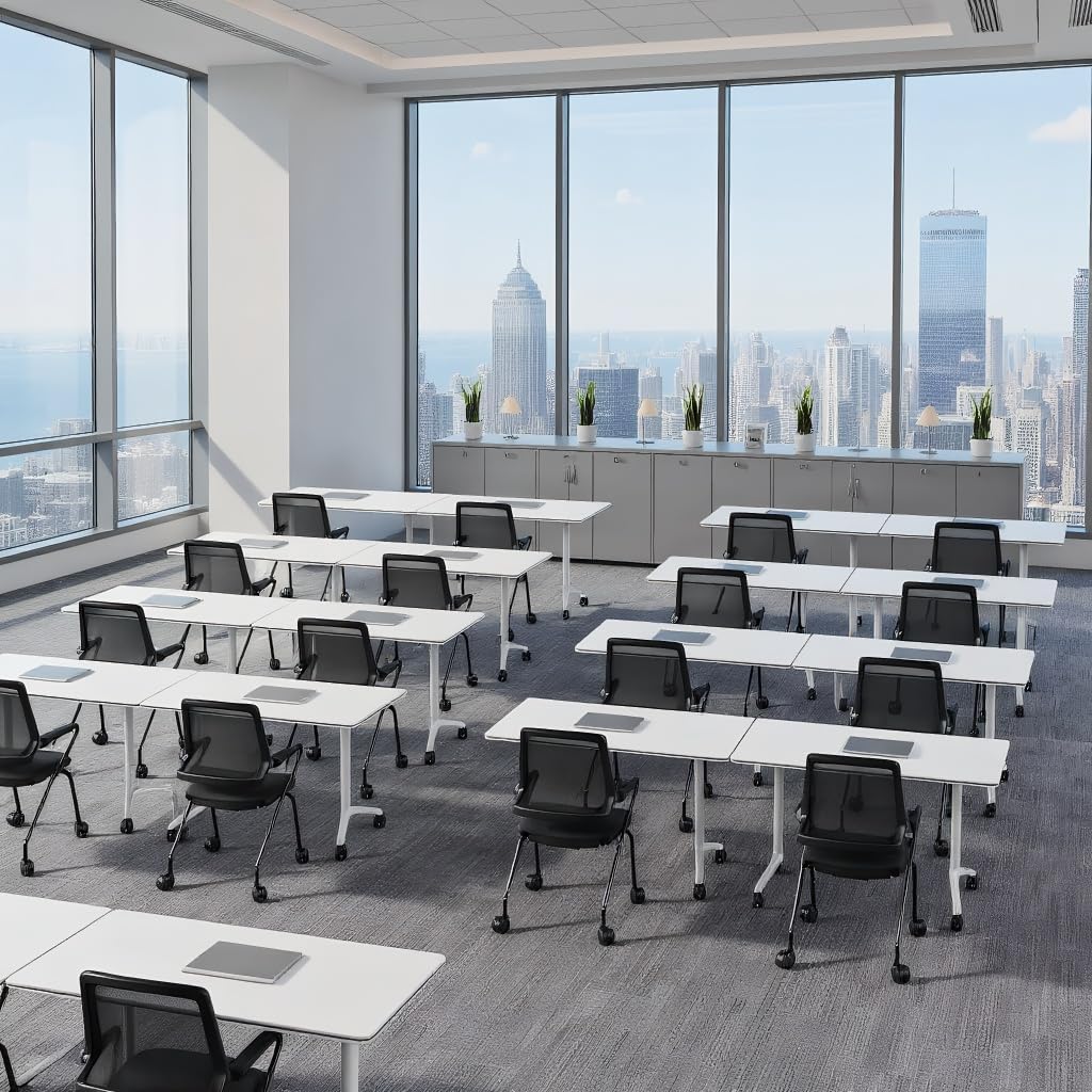 Folding Conference Room Tables with Wheels, Modular Flip Top Training Table, Mobile Rolling Seminar Meeting Table for 4-24 People,Modern Conference Tables for Office Classroom
