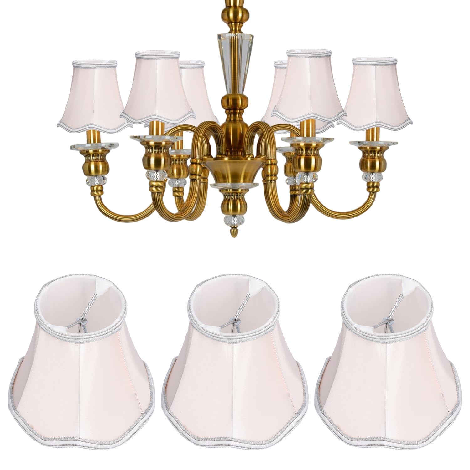 3Pcs Chandelier Lamp Shades, 13x12x8cm E14 Clip On Modern Fabrics Lampshade Pink Small Droplight Wall Lamp Shade for Wall Ceiling Table