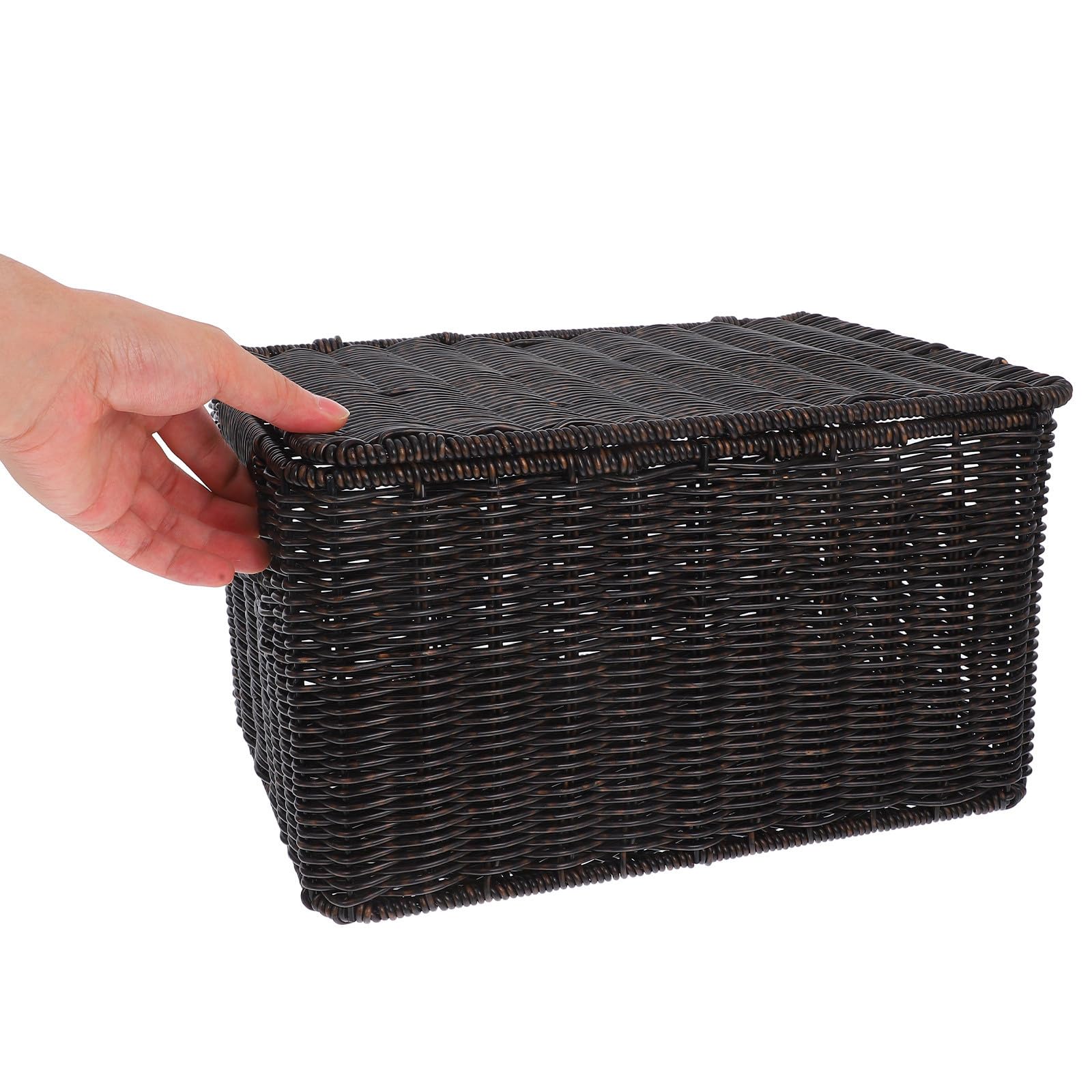 jojofuny Cesta Decorativa de Almacenamiento con Tapa, Caja de Almacenaje para Ropa y Objetos Diversos, Plástico E Hierro, Rectangular, Grande, Negra, para Armario y Hogar