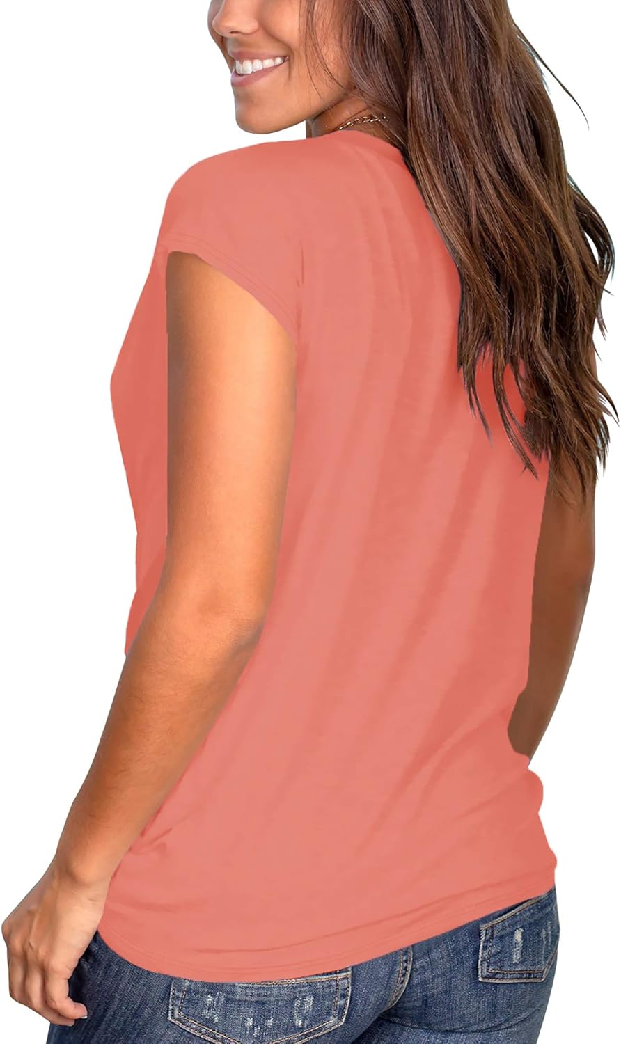 Casual Tops for Women Short Sleeve Shirts for Women Dressy Coral M - Image 4