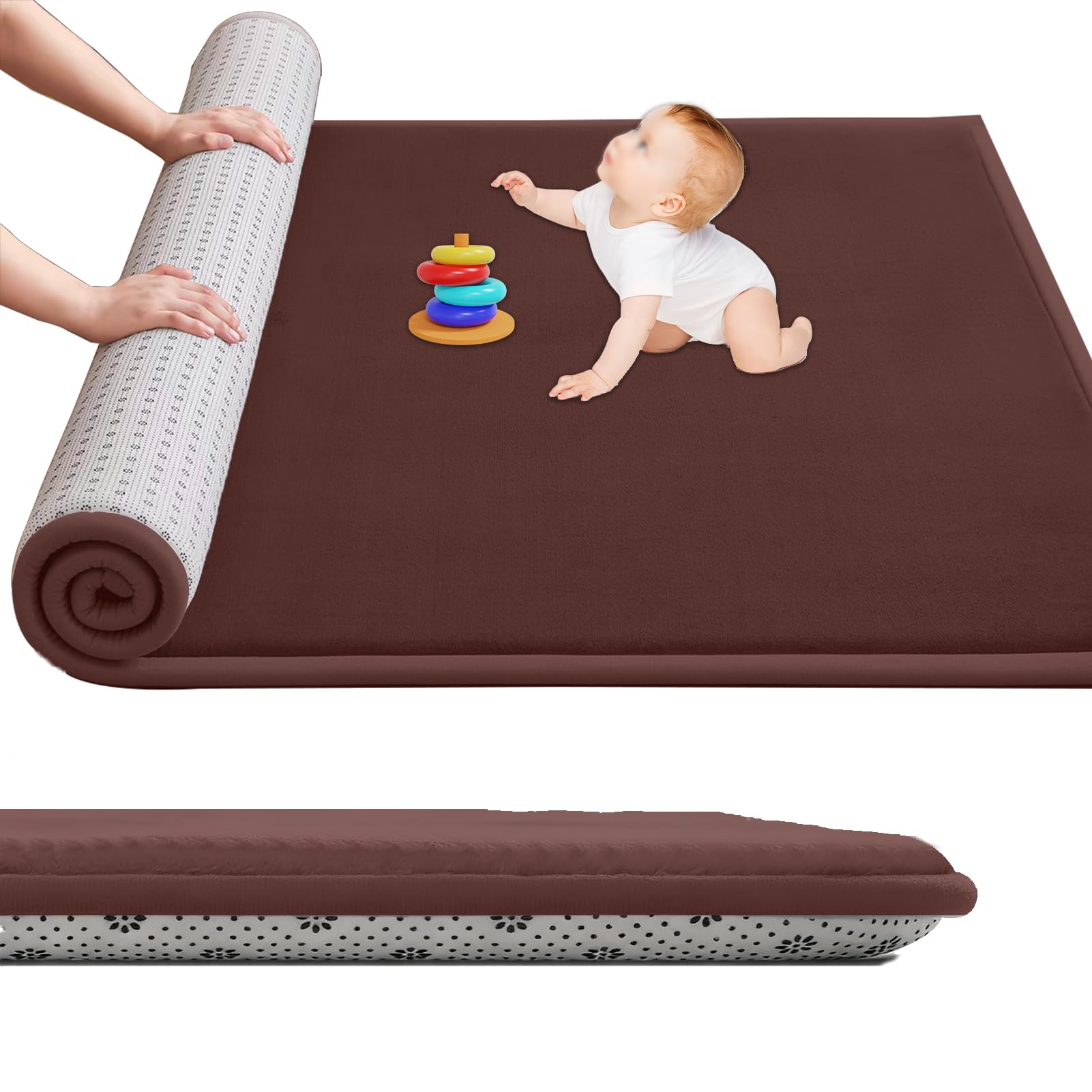 Large Nursery Carpets, Memory Foam Play Mat for Baby Non-Slip 3CM Thick 180 x 200 cm Children's Play Mat for Crawling Soft Play Tummy Time, Area Rug Playmat for Floor Living Room Tatami Brown — image 1