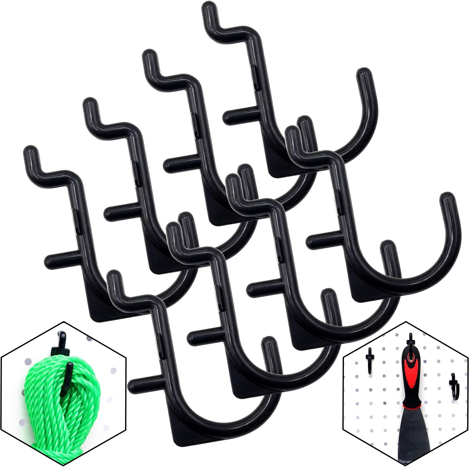 Pegboard Hooks Kit 200 packs Large Size J Shape Peg Hooks Black Hooks Assortment Tool Storage Garage Organizer (Large 200 PACK)