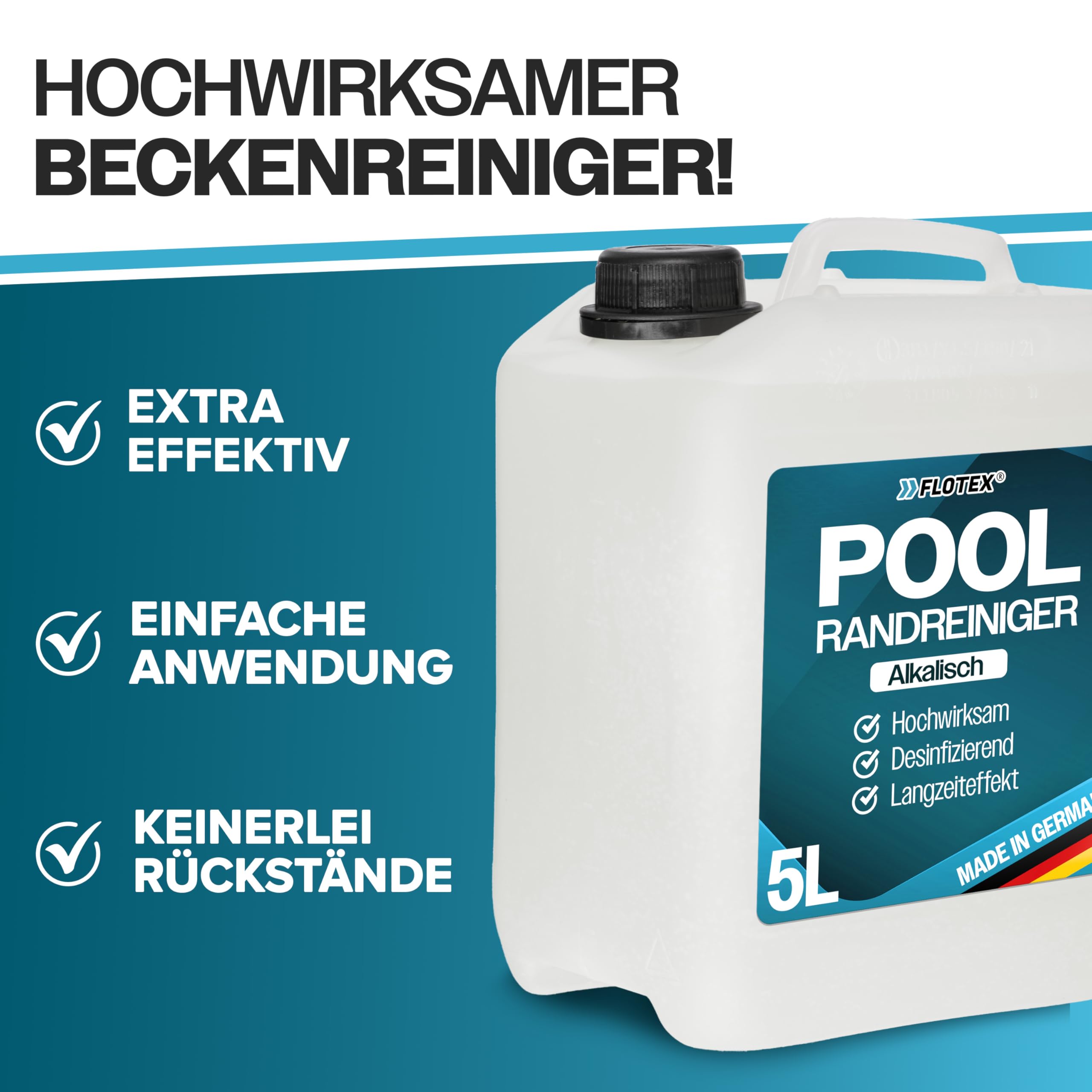 Hocheffektiver Pool Randreiniger alkalisch 5L | Poolrandreiniger für Folienpools | Effektiver Pool Folienreiniger | Beckenrandreiniger Pool für Fliesen, Keramik und Folie