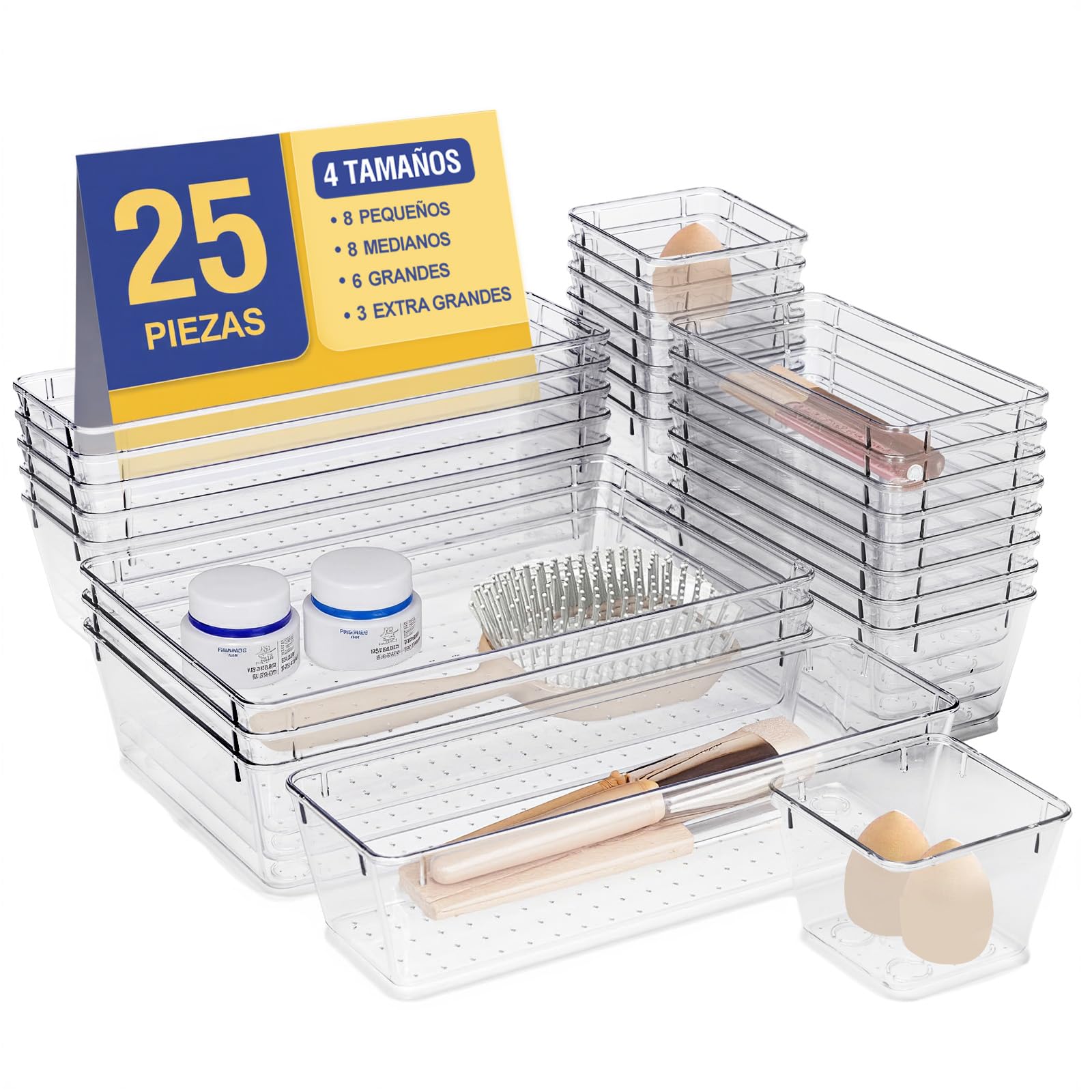Imagen del producto: Oslife 25 Pcs Organizadores de Cajones en 4 Tama?os Diferentes | Cajas Organizadoras de Plástico，Organizador de Maquillaje，Organizadores de Acrilico para Cocina，Escritorio，Baño，Joyas