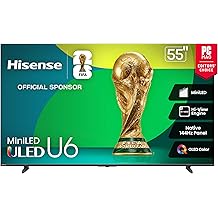 Hisense 55" Class U6 Series Mini-LED 4K UHD Smart Fire TV (55U65QF, 2025 Model) - QLED, Native 144Hz, HDR10+, Dolby Vision IQ, Dolby Atmos, Game Mode Pro, ALLM, Alexa Built in, Black