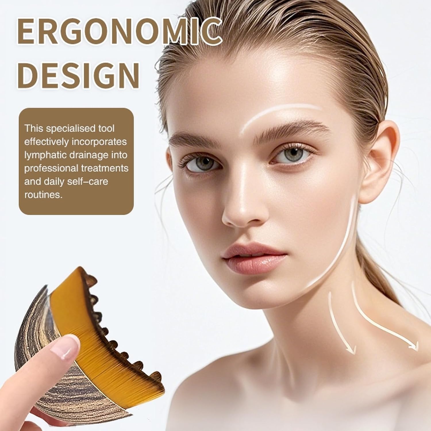 Spazzola per Massaggio Linfatico Viso, Lymphatic Face Brush con Coperchio, Spazzola Viso a Secco Setole Naturali, con Delicata Esfoliazione e Luminosità