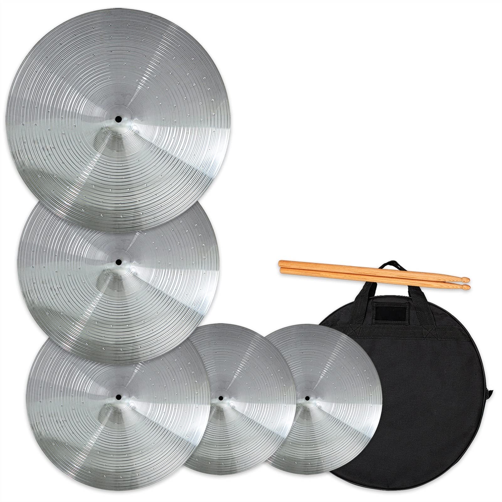 Cymbale Pour La Pratique, 5 Pièces De 14 "hi-hat + 16" Crash + 18 "crash + 20" Ride Avec Cymbal Bag Cymbales batterie (Color : Bright Silver)
