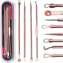 Ferramenta de extrator de espinhas para removedor de cravos O melhor kit de remoção de acne - tratamento para manchas, estalos de espinhas, remoção de espinhas para pele do rosto do nariz sem risco com estojo (rosa, conjunto de 4 peças)