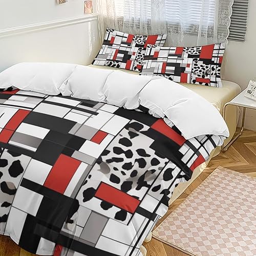 Miniatura 2 de ZGDPBYF Juego de edredón  Juego de edredón con patrón geométrico a rayas en blanco y negro  Juego de edredón tamaño Queen con estampado de leopardo