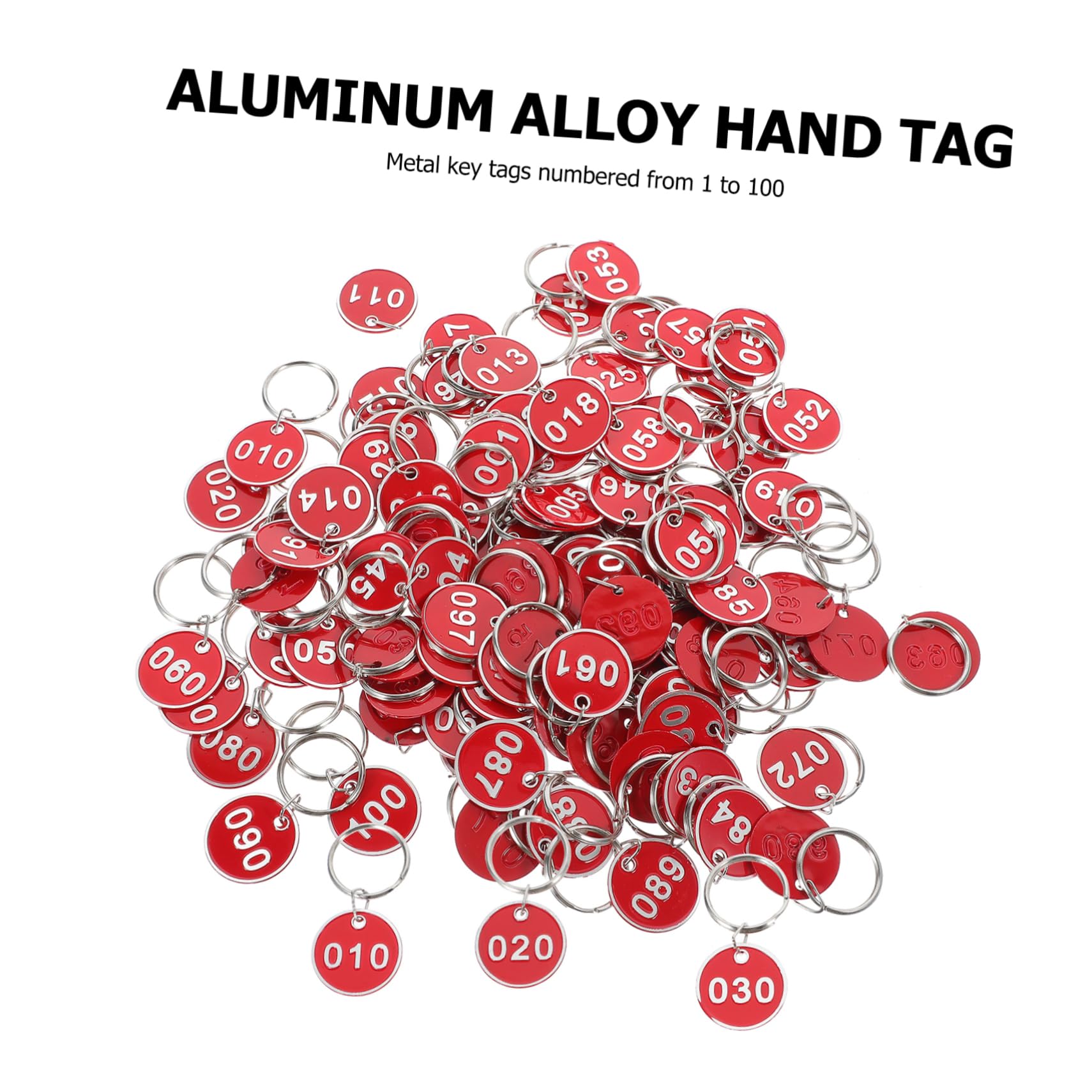 Targhette Numerate Resistenti 100 Pezzi in Lega di Alluminio Rosso Etichette Portachiavi per Chiavi e Valigie per Guardaroba Piscina e Hotel