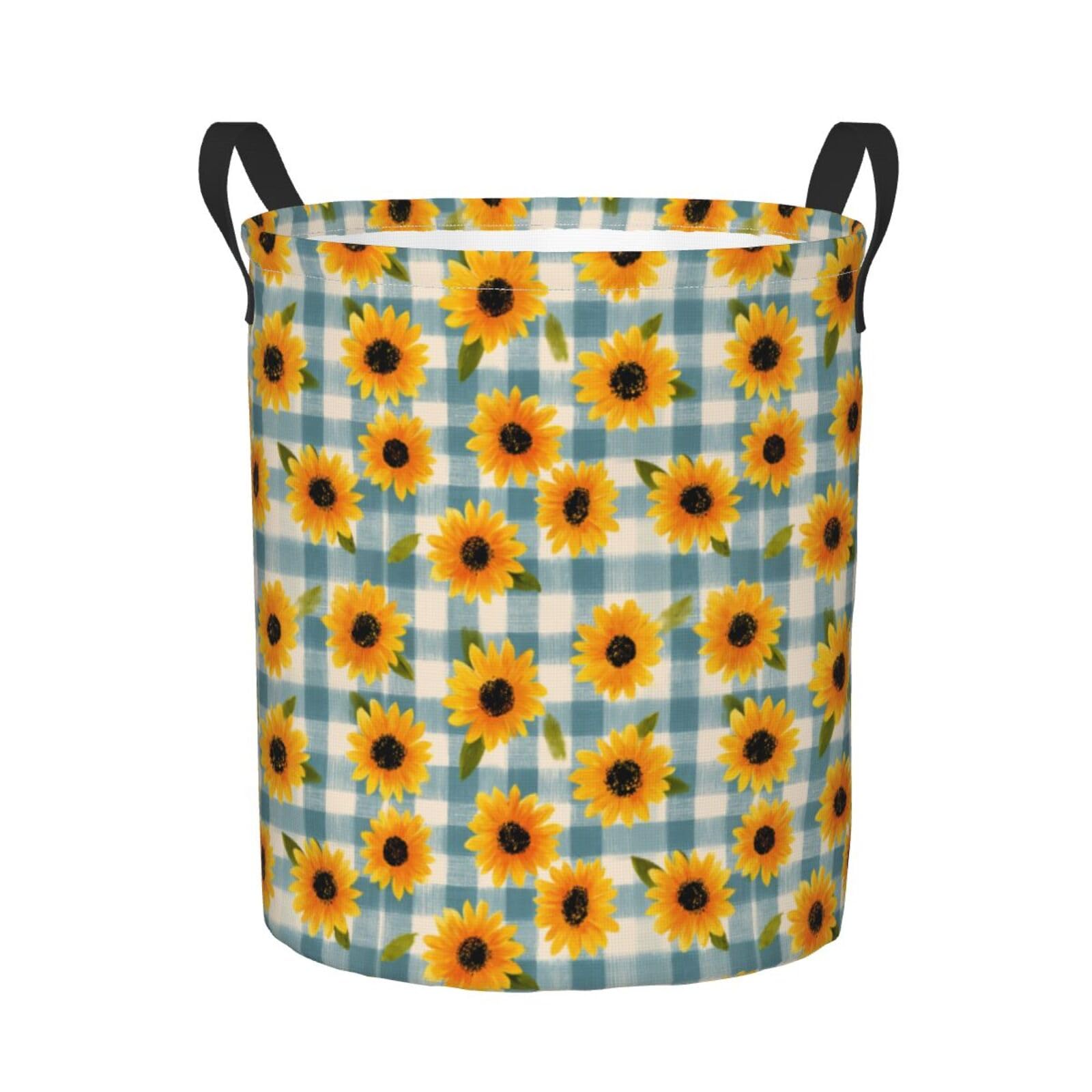 Cesto Ropa Sucia Girasol De Granja Sobre Fondo Azul A Cuadros 50X40Cm