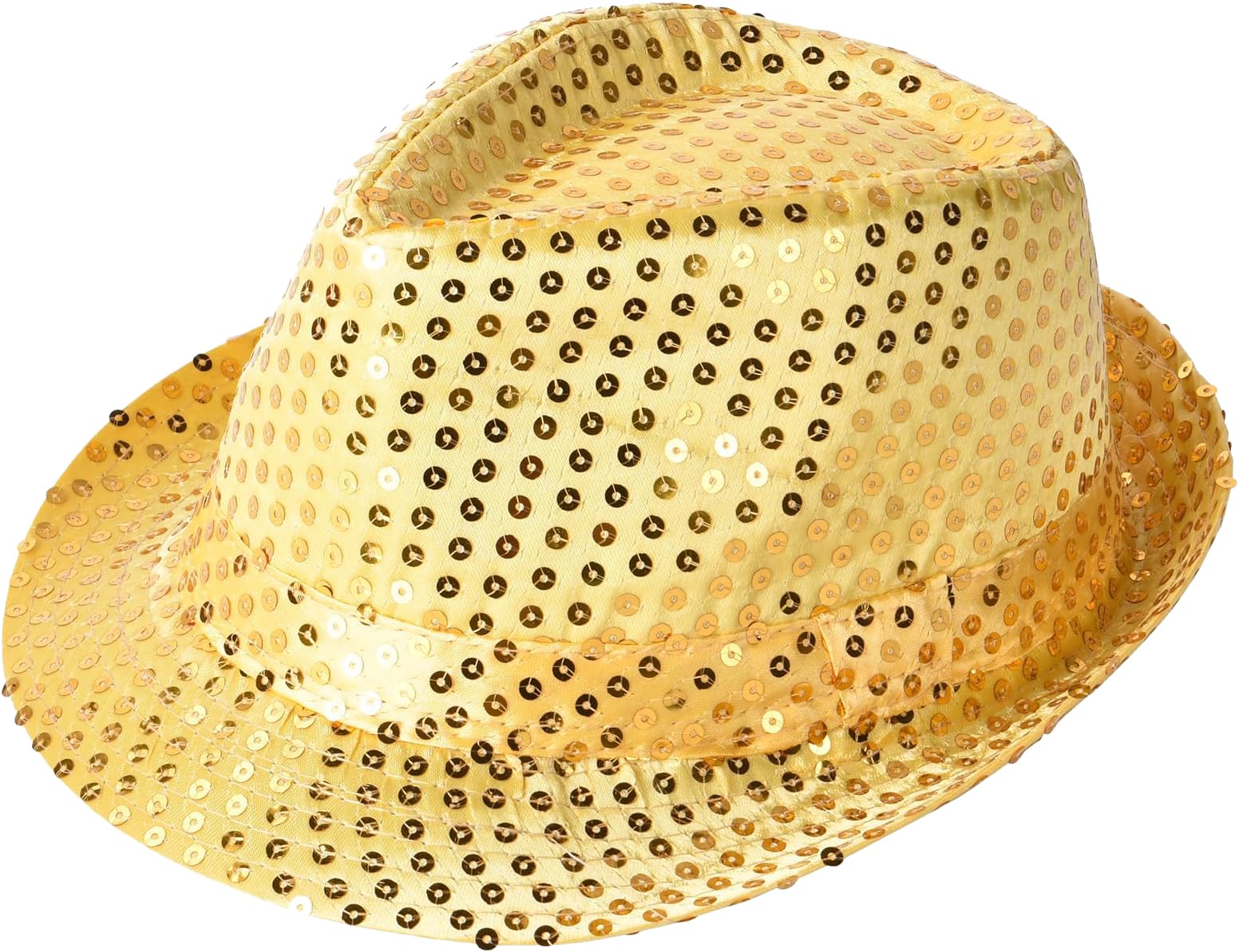 FASHIONISM Mens Trilby Hat Sequin Fedora Hat 1920's Gangster Fancy Dress Hat Unisex Sequin Hi Hop Hat Gold
