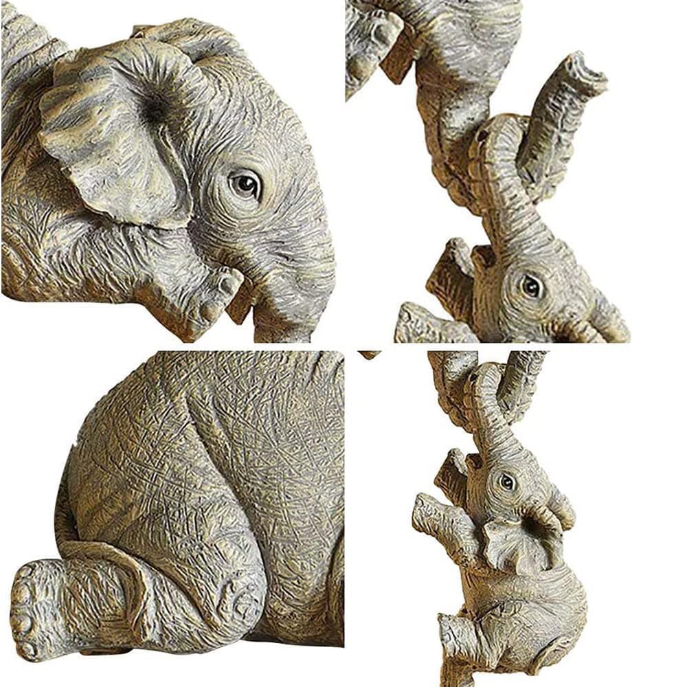 Amazon.co.jp: ORZKEY 象の像の置物、二頭の赤ちゃんを抱いた富