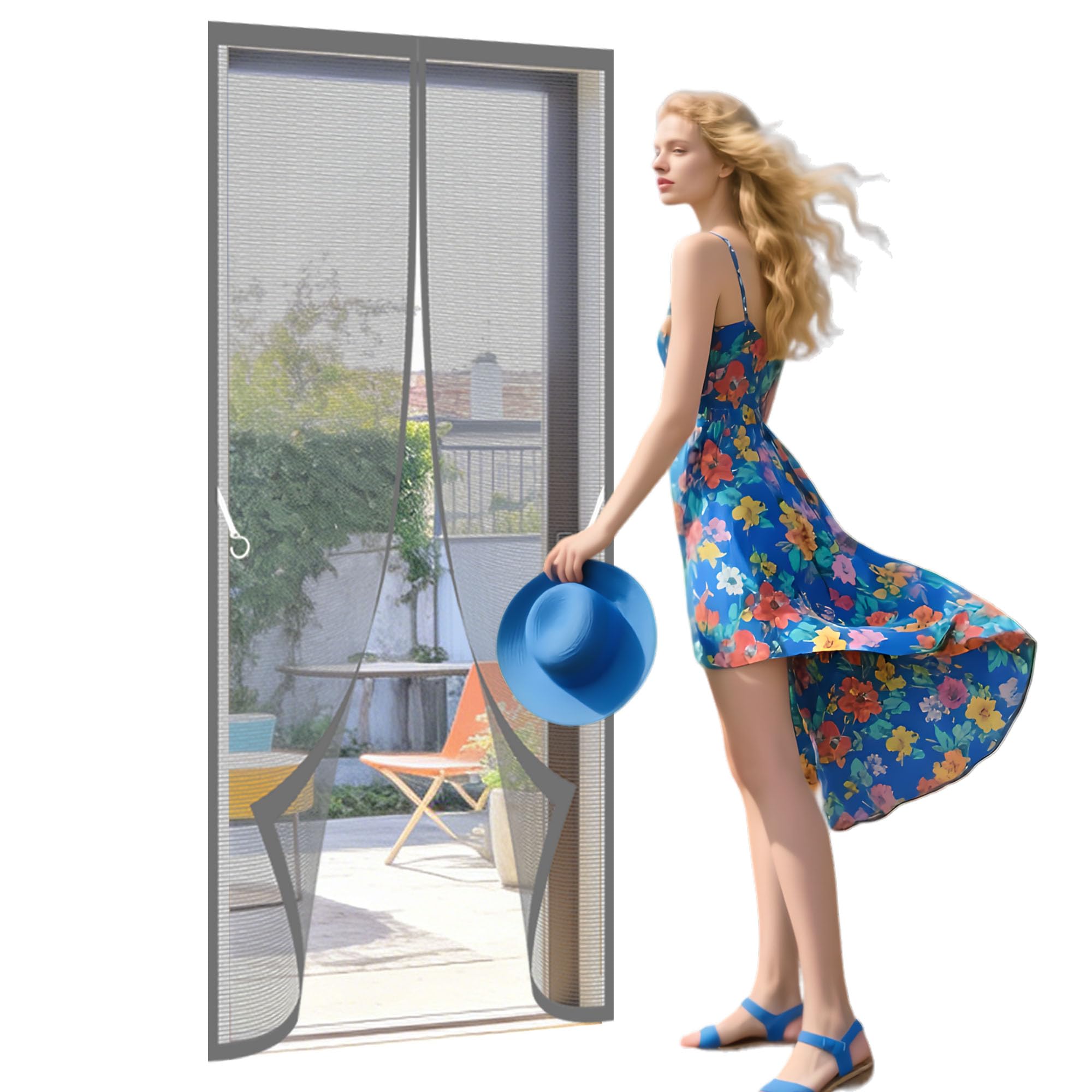 Rideau moustiquaire magnétique 108x238 cm gris sans perçage pour porte de balcon