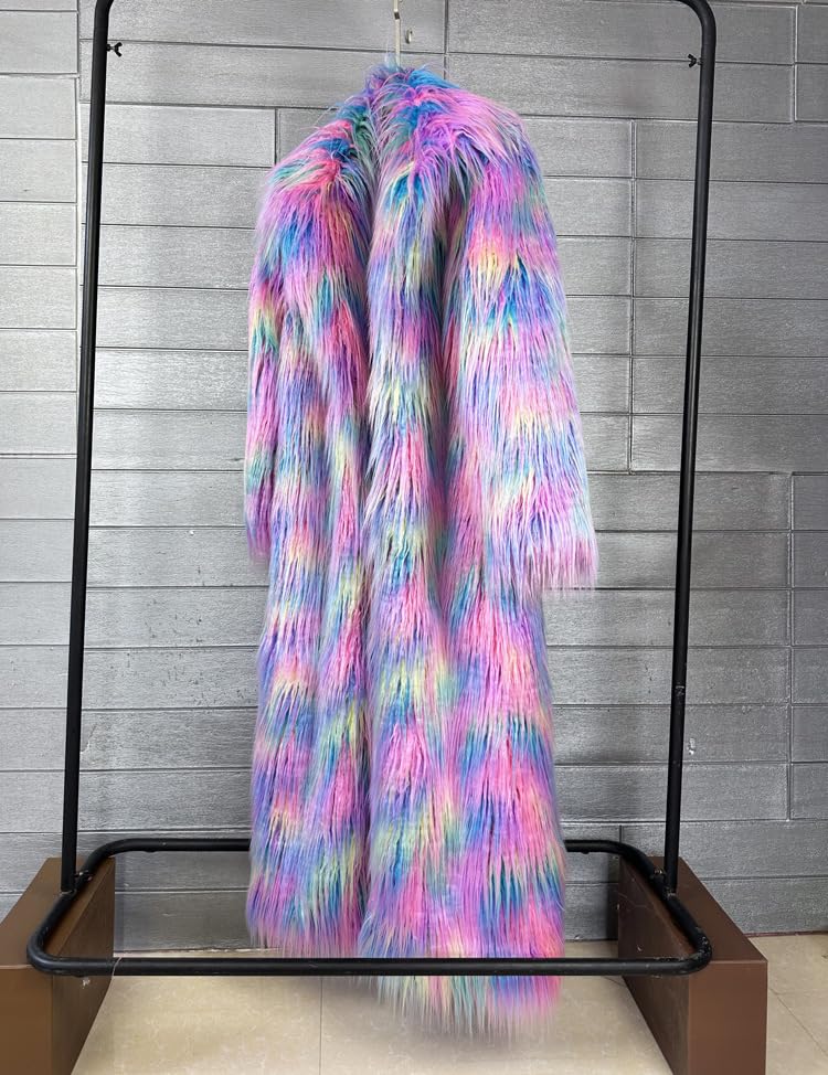 Shaggy Fluffy Faux Fur Coat With Candy Multicolored Sweater Women's Extend Ankle Puffy Outwear3
