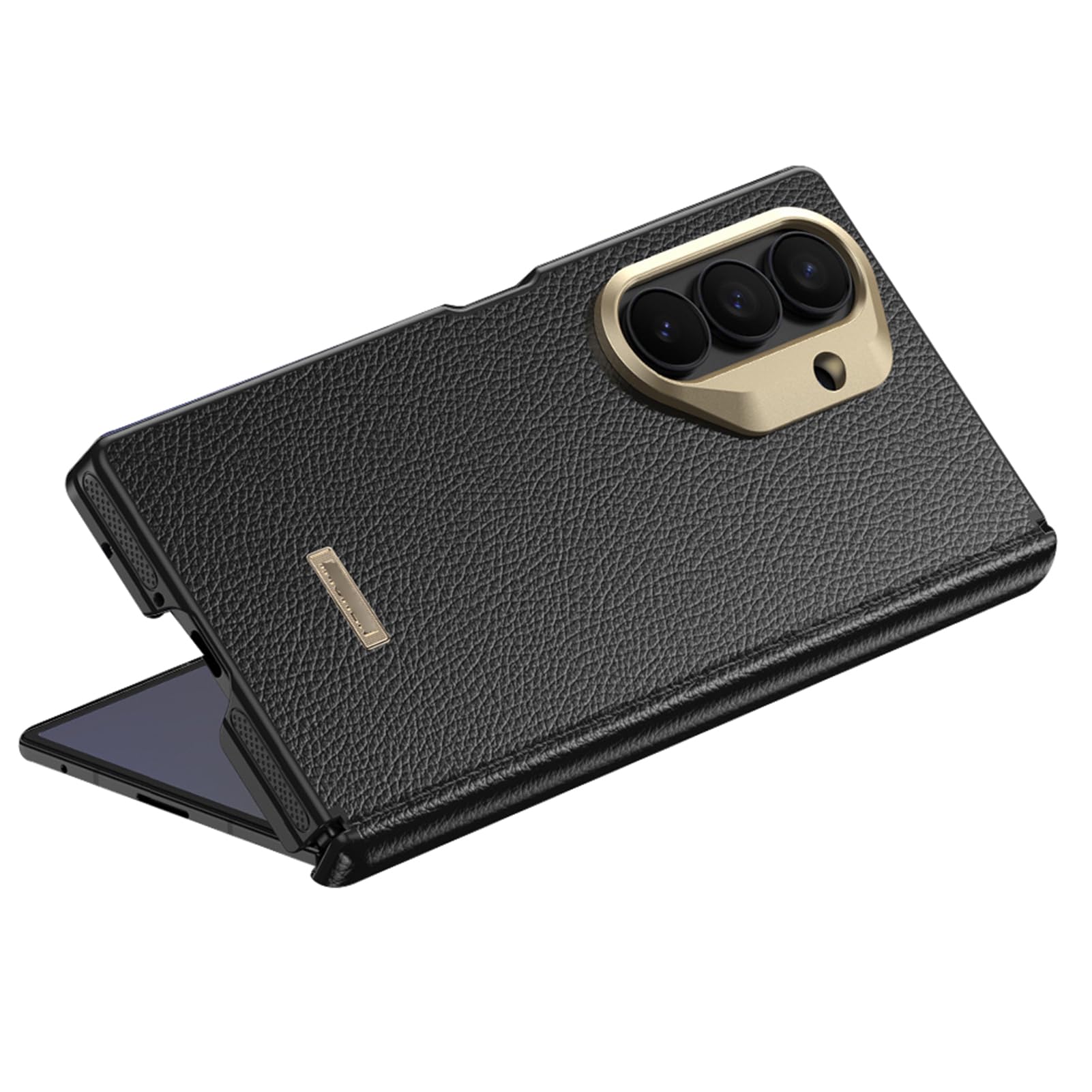 Custodia Magnetica Per Samsung Galaxy Z Fold 8, Pelle, Cerniera, Slim | Pelle fiore minimalista con protezione cerniera. Antishock, antimpronta, carica wireless(Black)