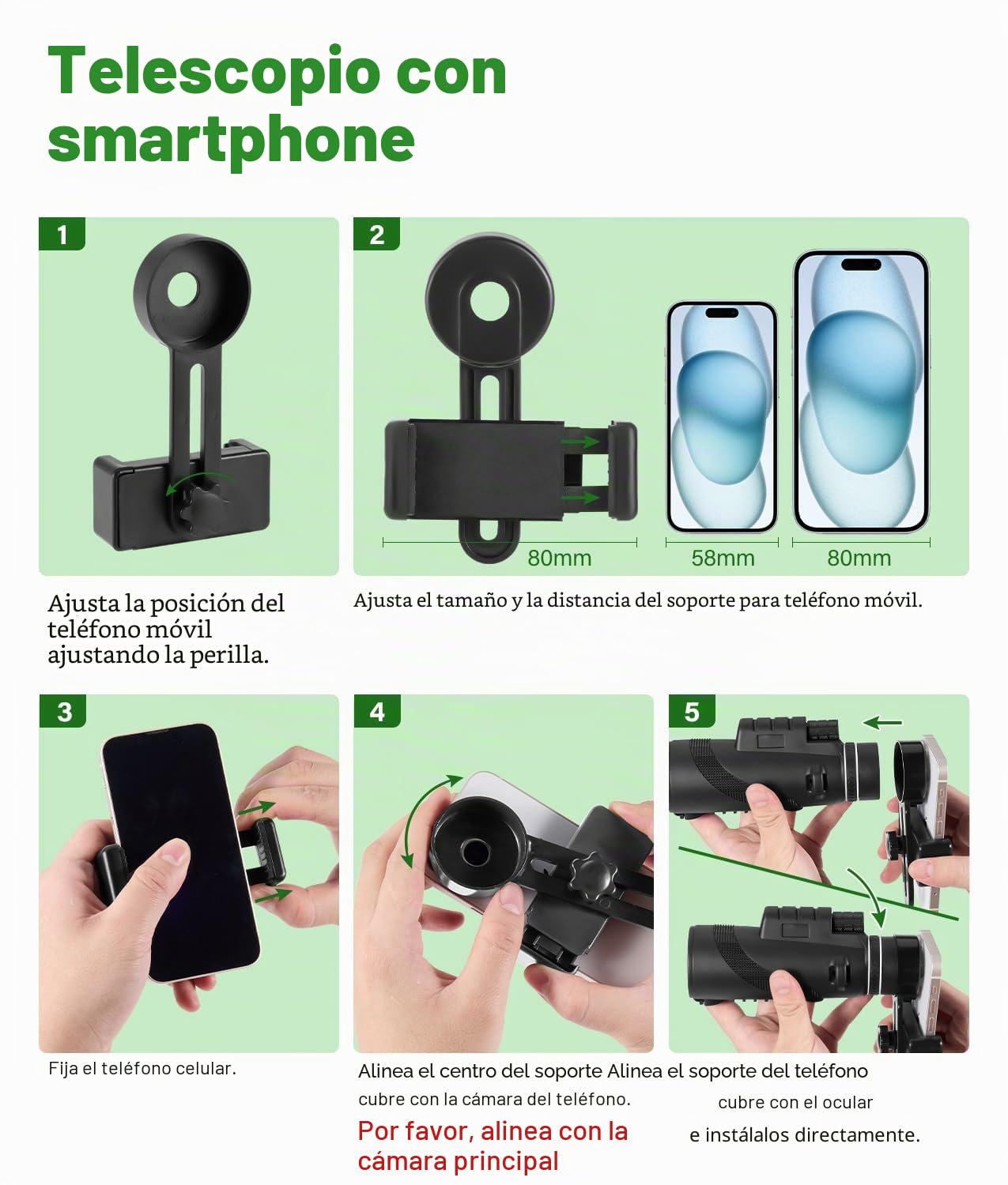 PAHTTO Telescopio monocular, monocular 80x100 con Prisma BAK4 y Lente FMC, telescopio HD con Adaptador para Smartphone y trípode, para observación de Aves, Caza, Senderismo y conciertos