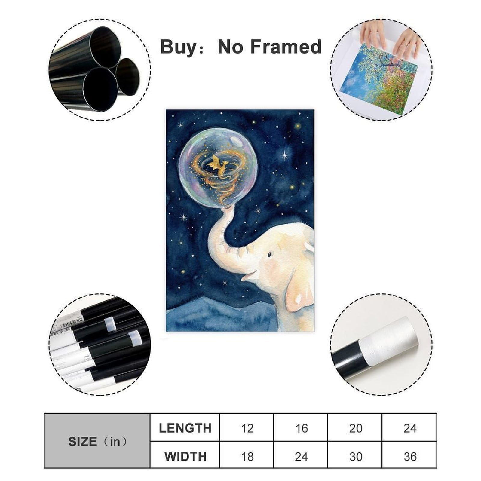 Poster su tela con elefante e drago, decorazione per camera da letto, idea