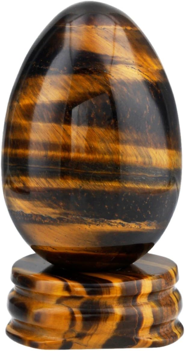 mookaitedecor Tiger's Eye Crystal Egg Polished Gemstone Figurines with Stone Stand