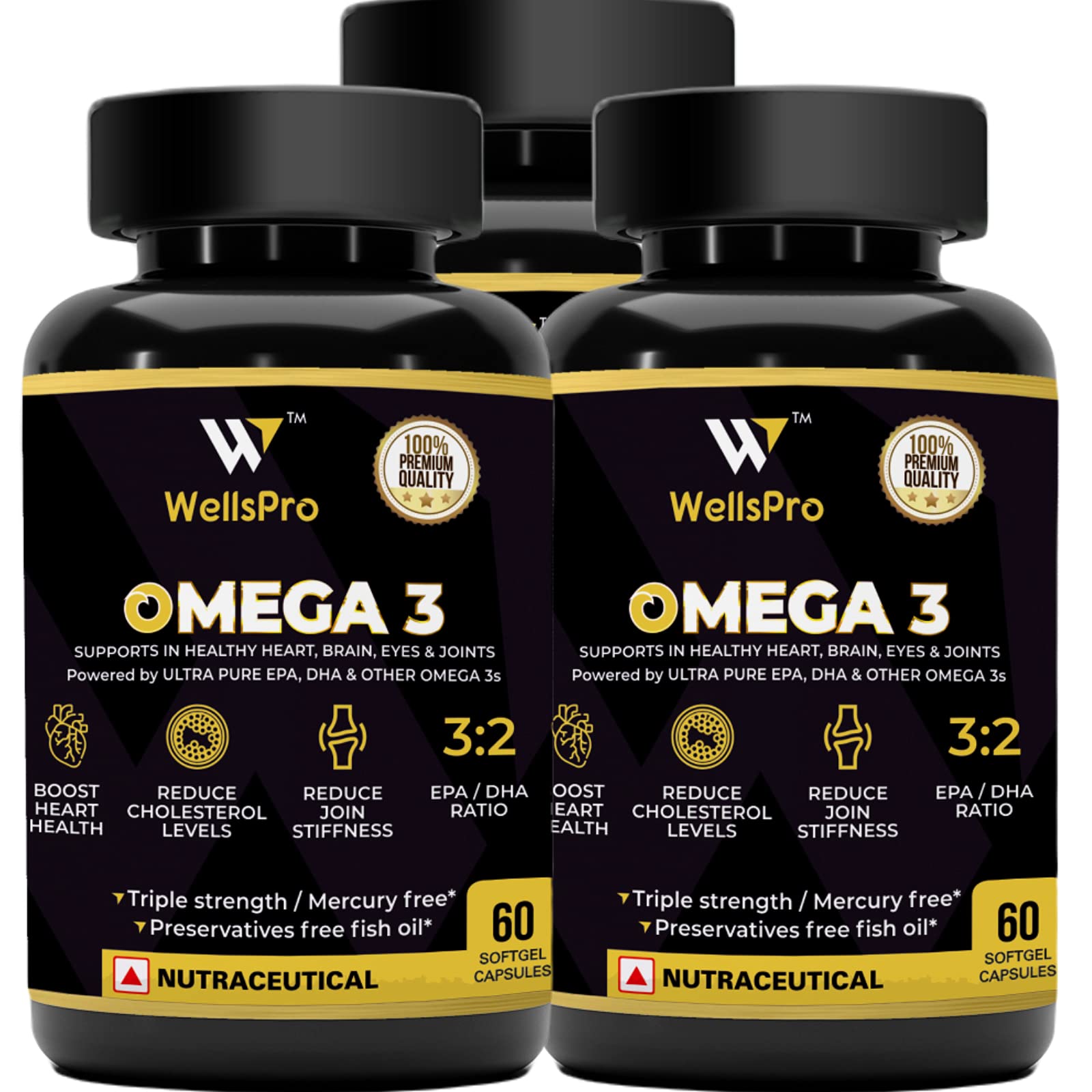 WellsPro Omega-3 Fish Oil 1000mg for Healthy Heart, Brain, Eyes & Joints - Powered by Ultra Pure 550mg EPA and 350mg DHA - Triple Strength | Lead & Mercury Free Cod Liver Oil (Pack of 3*60 capsules) (B09DL27SWK) Amazon Price History, Amazon Price Tracker