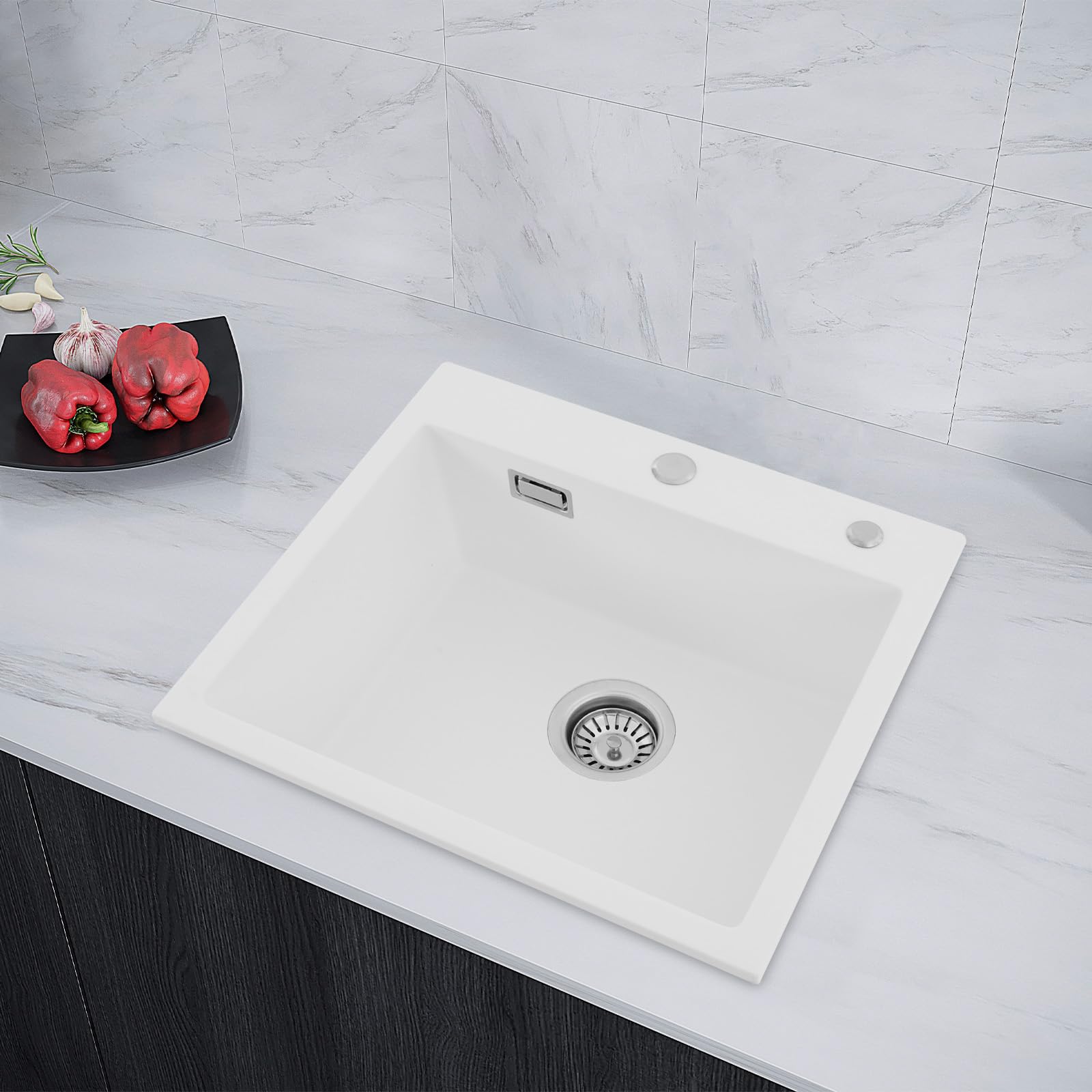 Fregadero de Cocina Lavabo Fregadero de Cocina con Cesta de Drenaje y Anillos de Sellado para Instalación de Montaje Superior y Montaje Inferior Fregadero Moderno para Cocina, Baño y Restaurante