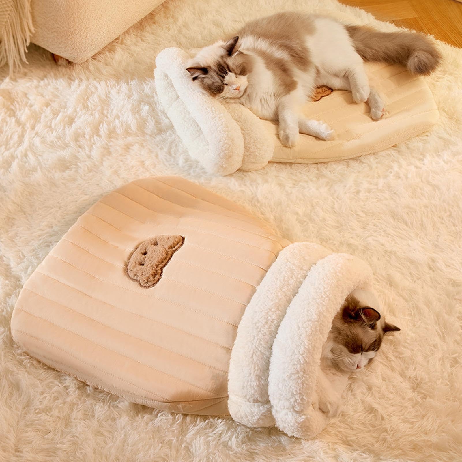 Saco de Dormir para Gatos, Saco de Dormir para Mascotas, semicerrado, Saco de Dormir de Invierno para Gatos, Cama para Perros para Camping, Manta Lavable para Gatos y Perros pequeños