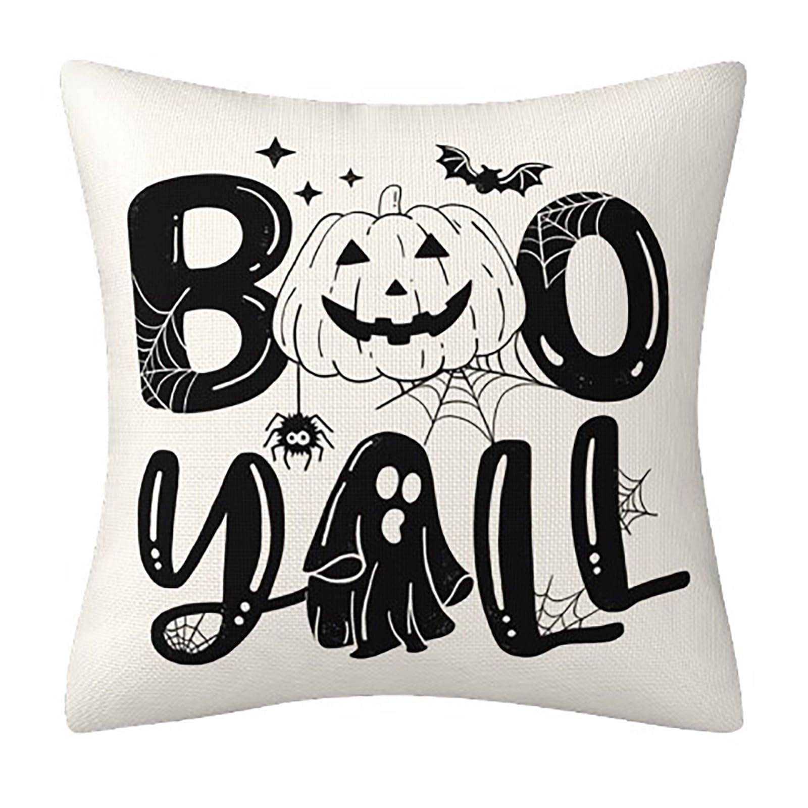 Cojín negro alargado decoraciones navideñas casa fiesta sofá funda de cojín calabaza funda de almohada decoración Halloween decoración exterior fundas de cojín negras decorativas para (C, 45 x 45 cm)